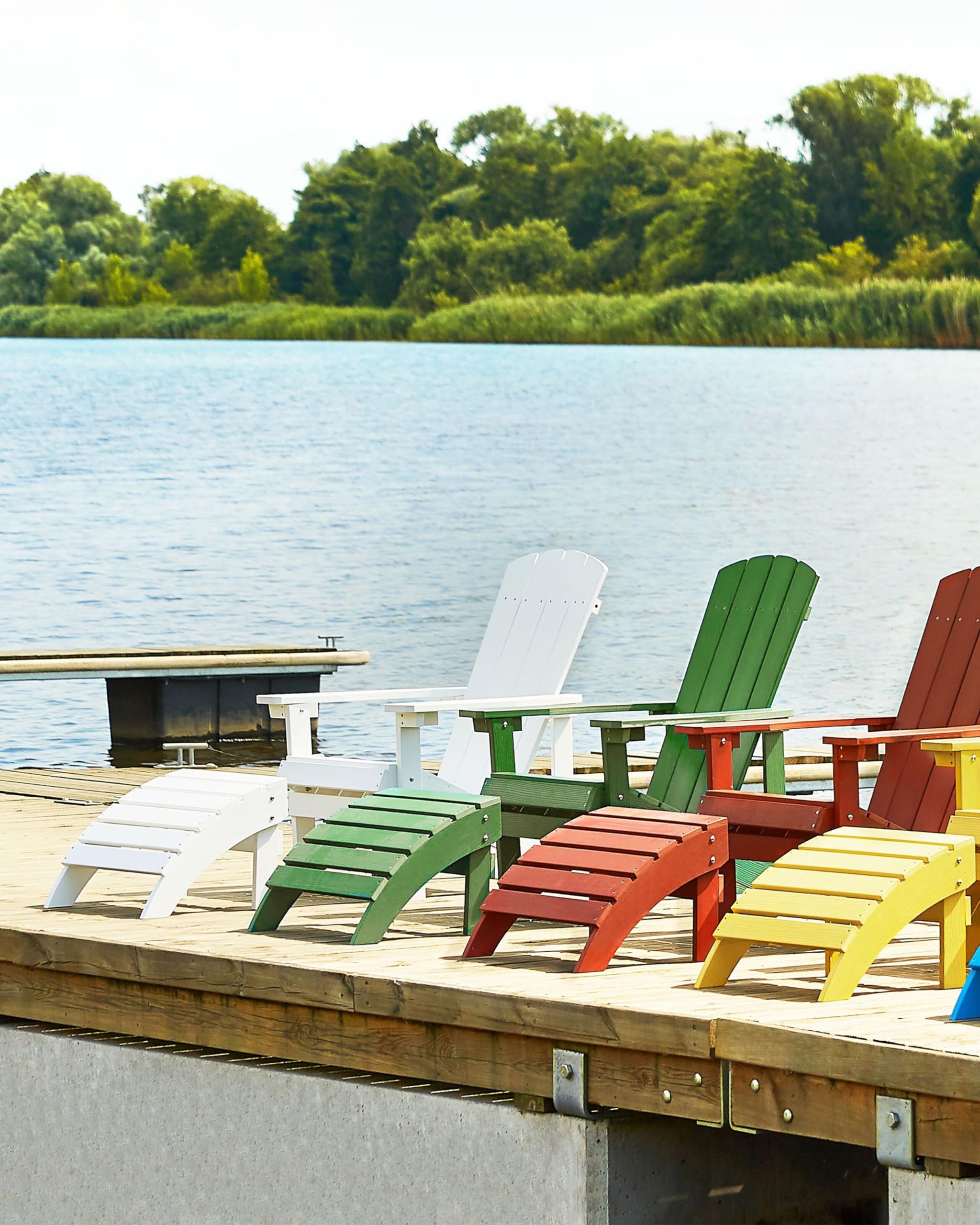 Moderner Muskoka Gartenstuhl Kunstholz Weiß mit Hocker Armlehnen Adirondack