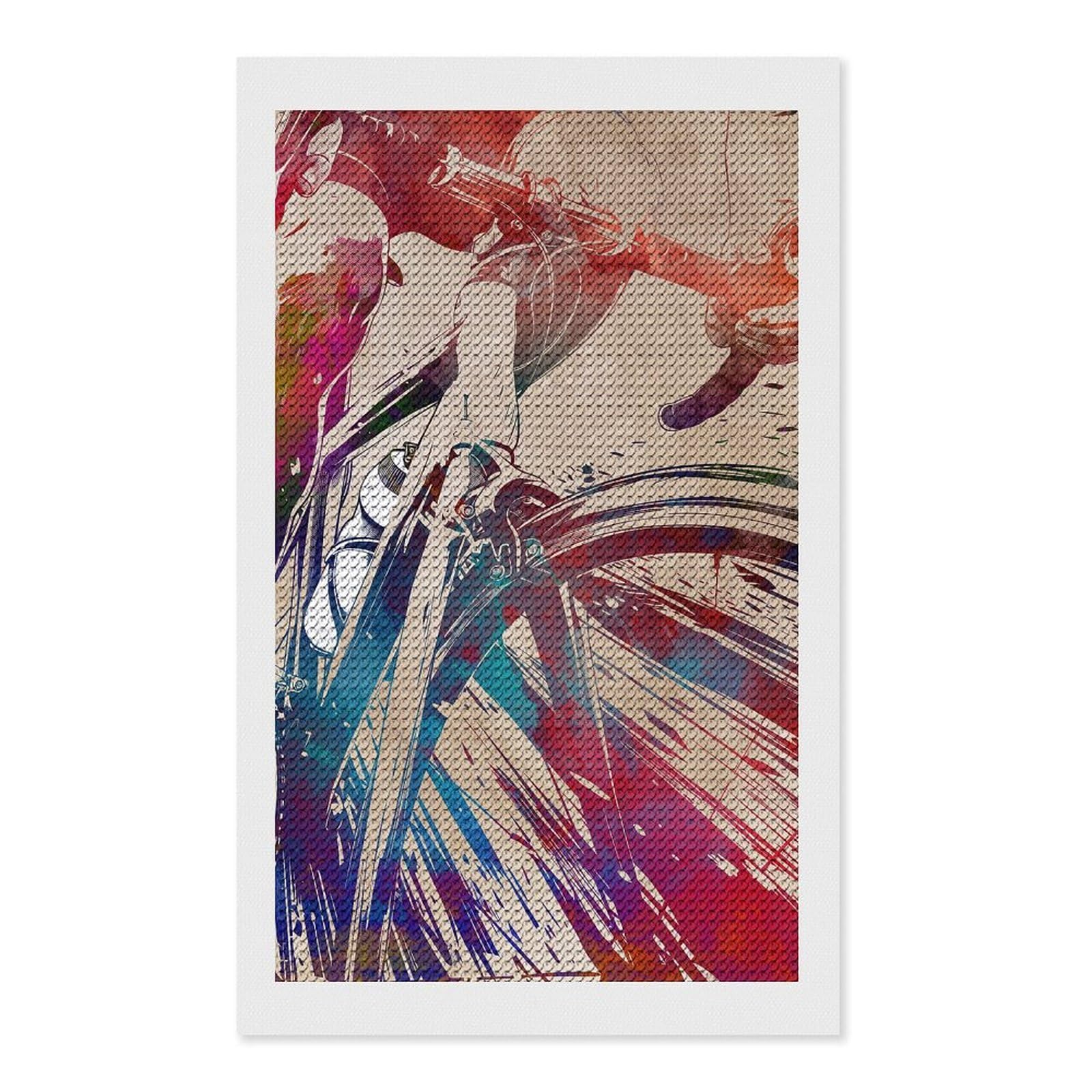 Junmoney Cycling Watercolor Art DIY Diamond Art Canvas Kit 12"x20", Simple to Start, Fun Craft Experience, Modern Decor, Gift Idea, Adhesive Canvas