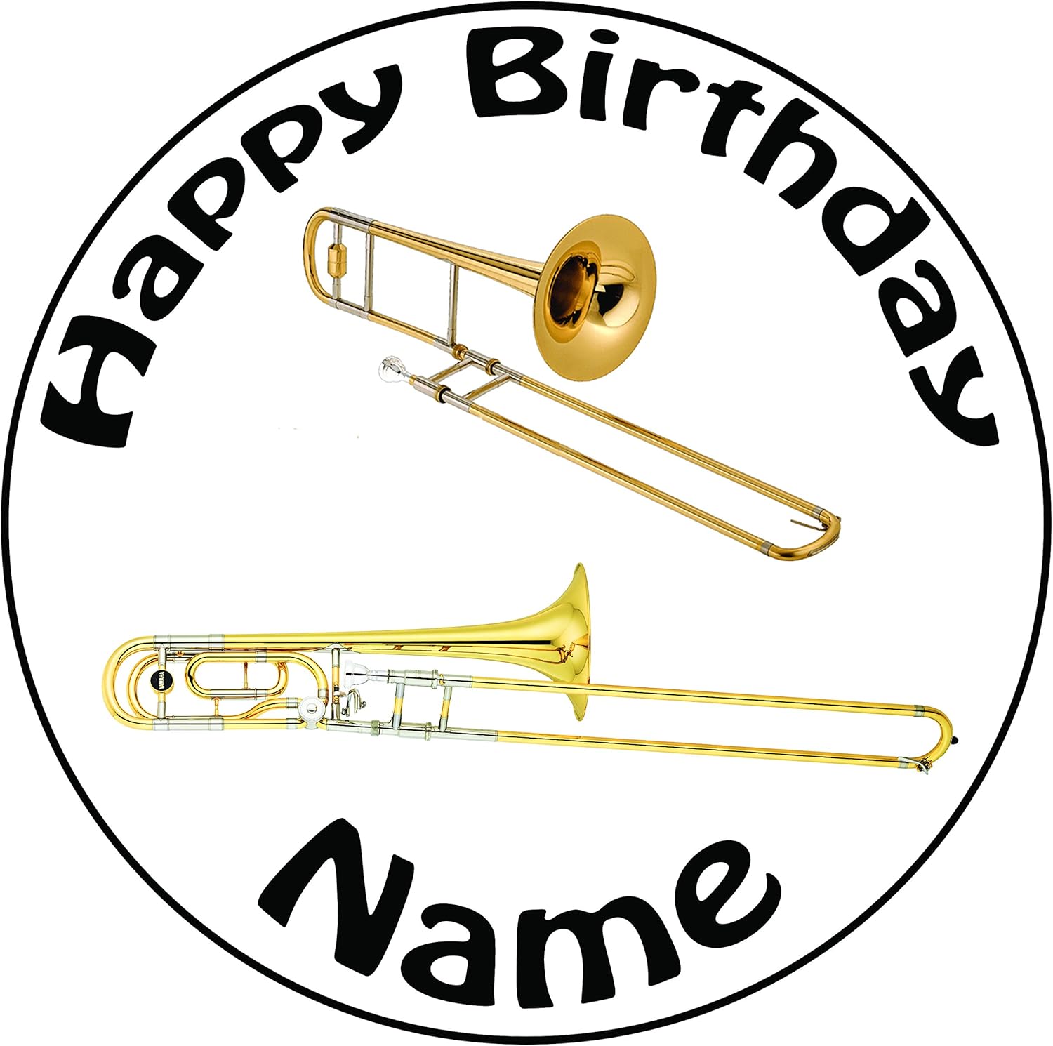 Personalised Trombone Cake Topper A Precut Round 8" (20cm) Icing