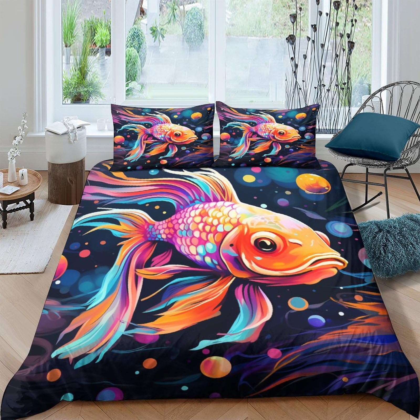 Housse de couette poisson 3D anti-transpiration en microfibre douce 200x200