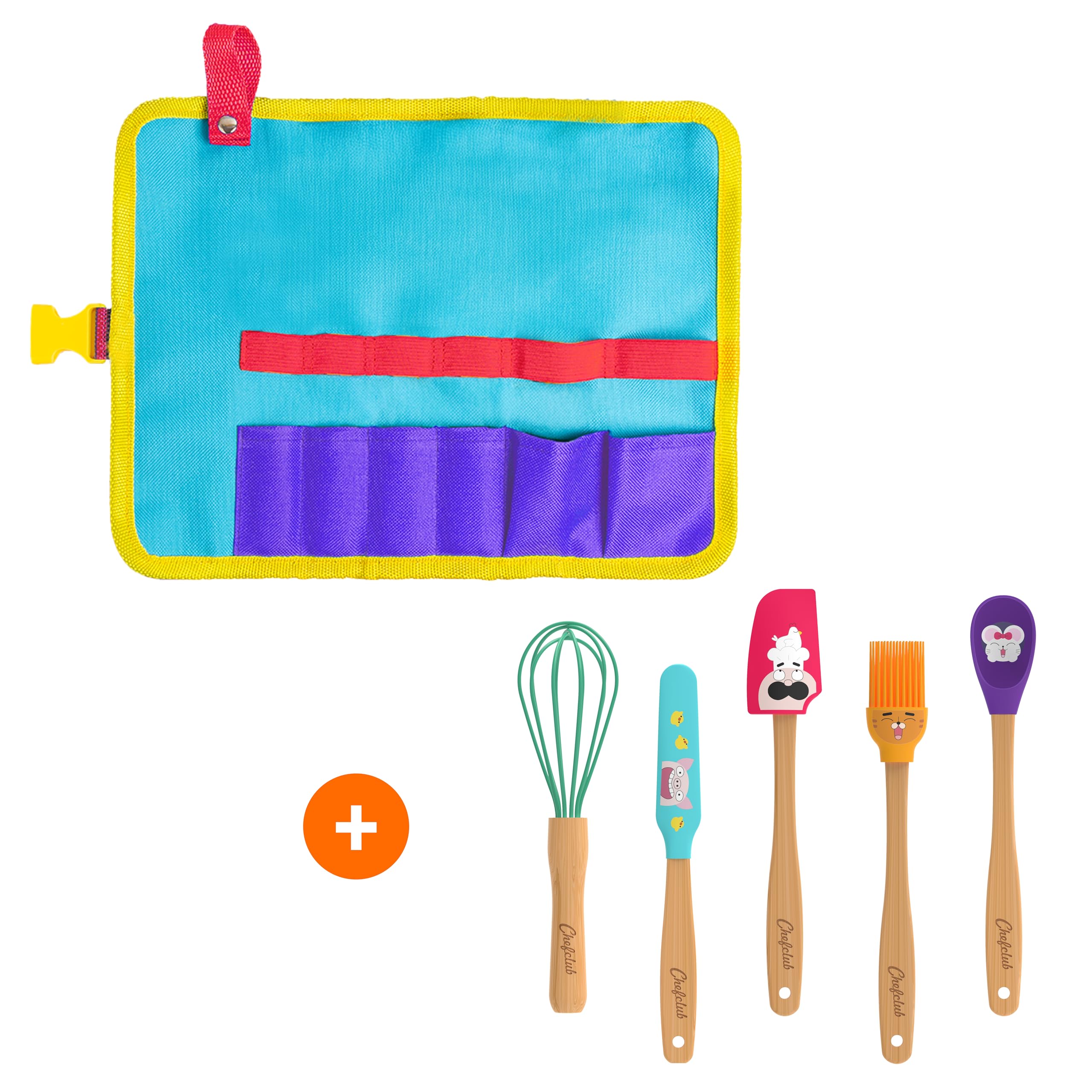 Chefclub Kids - Trousse de rangement avec Fouet, Spatule, Cuillère, Maryse et Pinceau - Dès 4 ans | Kit ustensiles de cuisine pour enfants - Matériaux sans BPA - Kit patisserie enfant - Idée Cadeau 4 ans