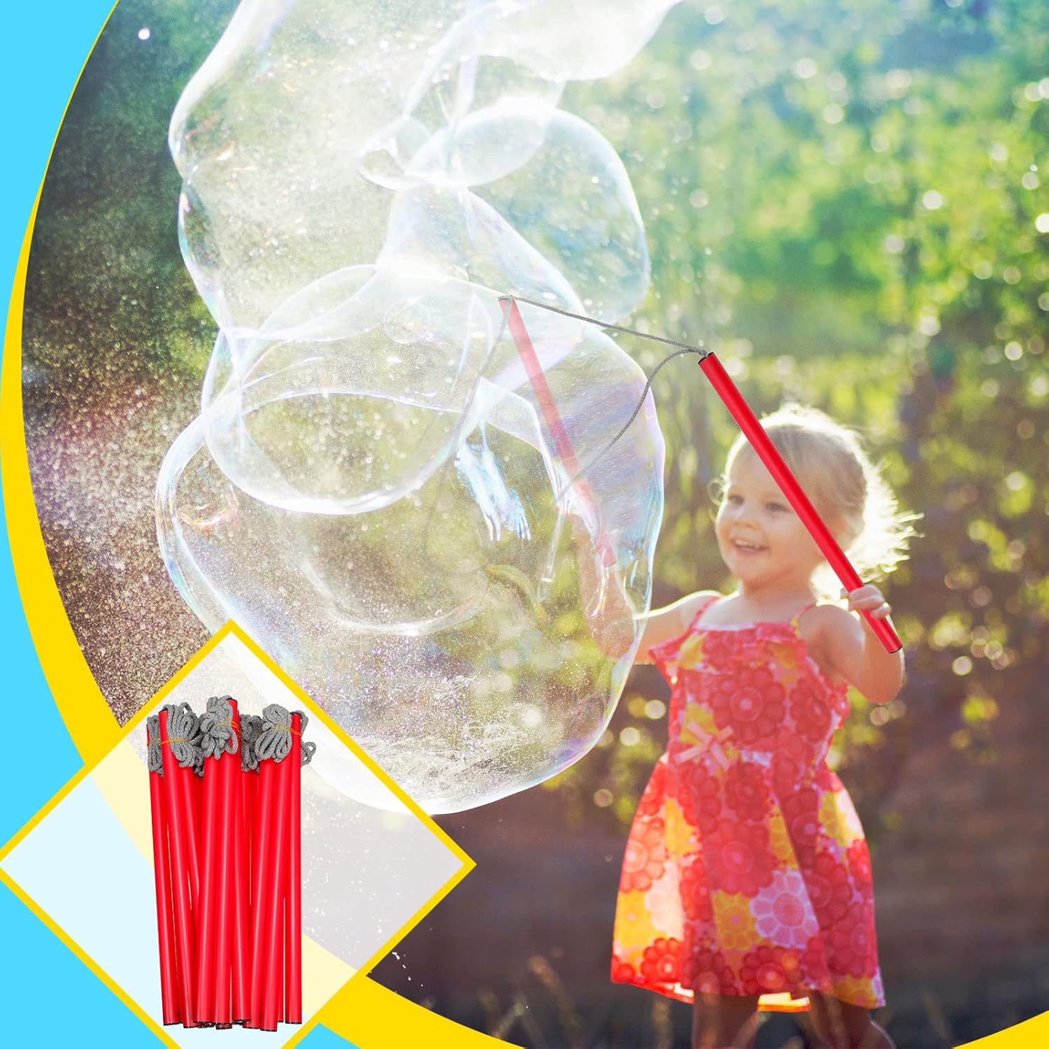 FairySandy 8 Pieces Giant Bubble Wands Big Bubble Wands for Kids Outdoors Bubble Toy for Birthday, Outdoor Activities, Party Favors, Giant Bubble Solution Not Included (Red)