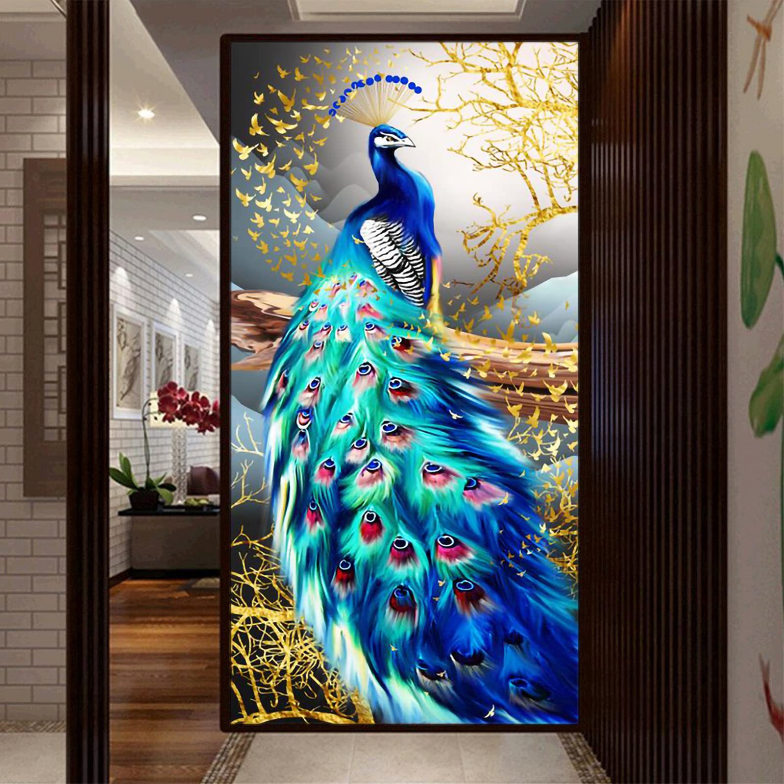 Trayosin Diamond Painting Erwachsene 5D Diamant Painting Bilder Erwachsene Pfau Groß XXL Set Full Drill mit Diamond Painting Zubehör DIY Diamant Malen nach Zahlen für Wand Décor Geschsenk (120x60cm)
