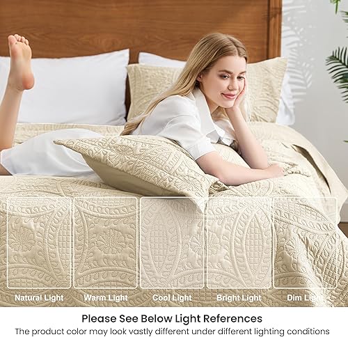 Miniatura 182 de Love's cabin - Juego de ropa de cama de tamaño California King, color beige, colcha ligera de verano con patrón de moneda, para todas las Moneda