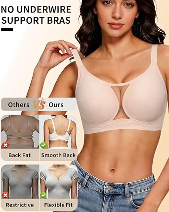 Wireless Mesh Push Up Bra for Women, Full Coverage