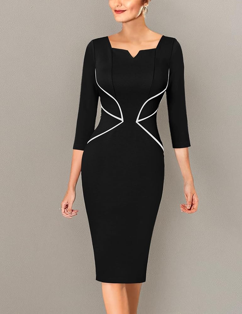 VFSHOW Womens Notch V Neck Work Office Business Bodycon Pencil