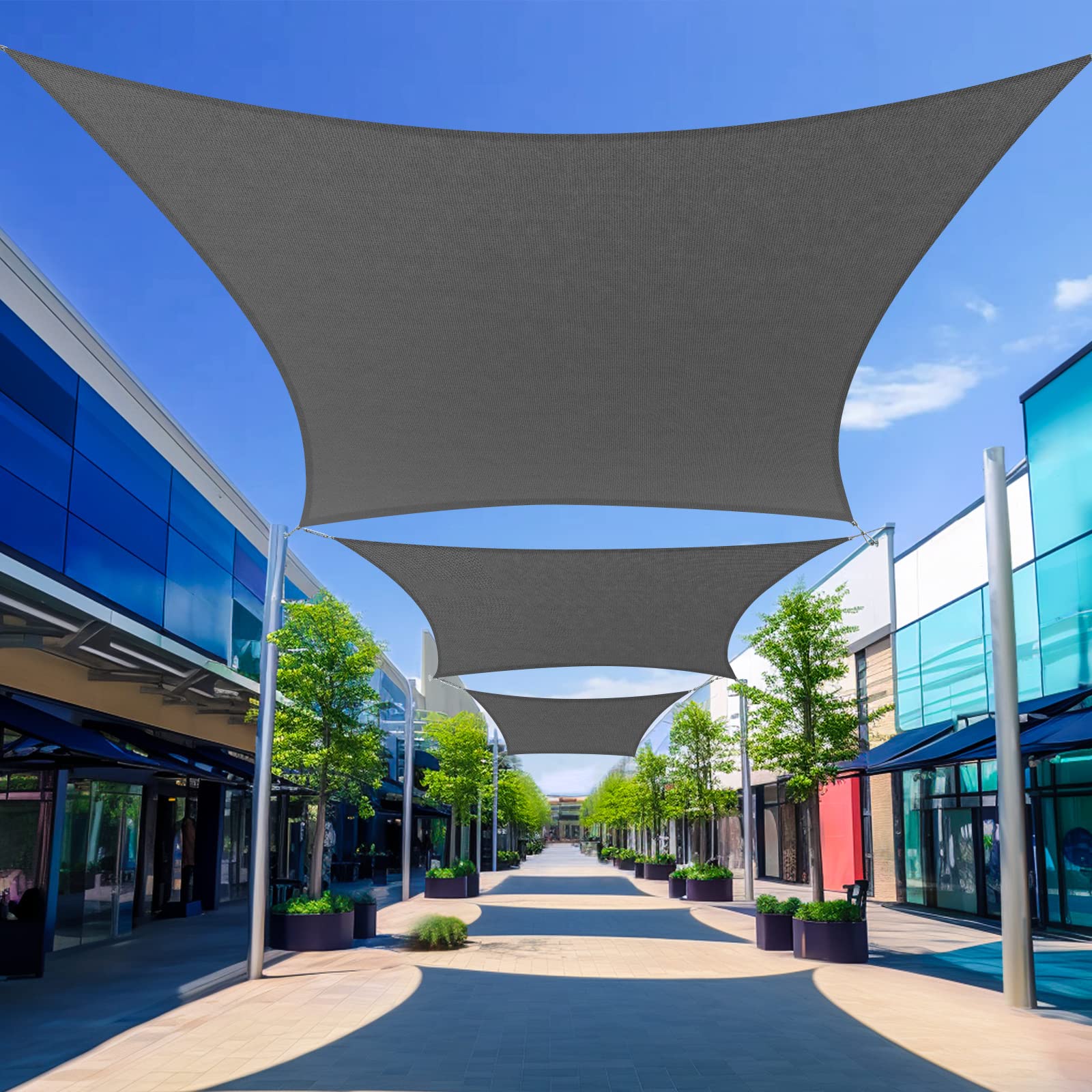 10'X13' Dark Grey Shade Sail Rectangle Curved Sun Shade Sail UV Block Breathable for Patio Garden Outdoor Backyard