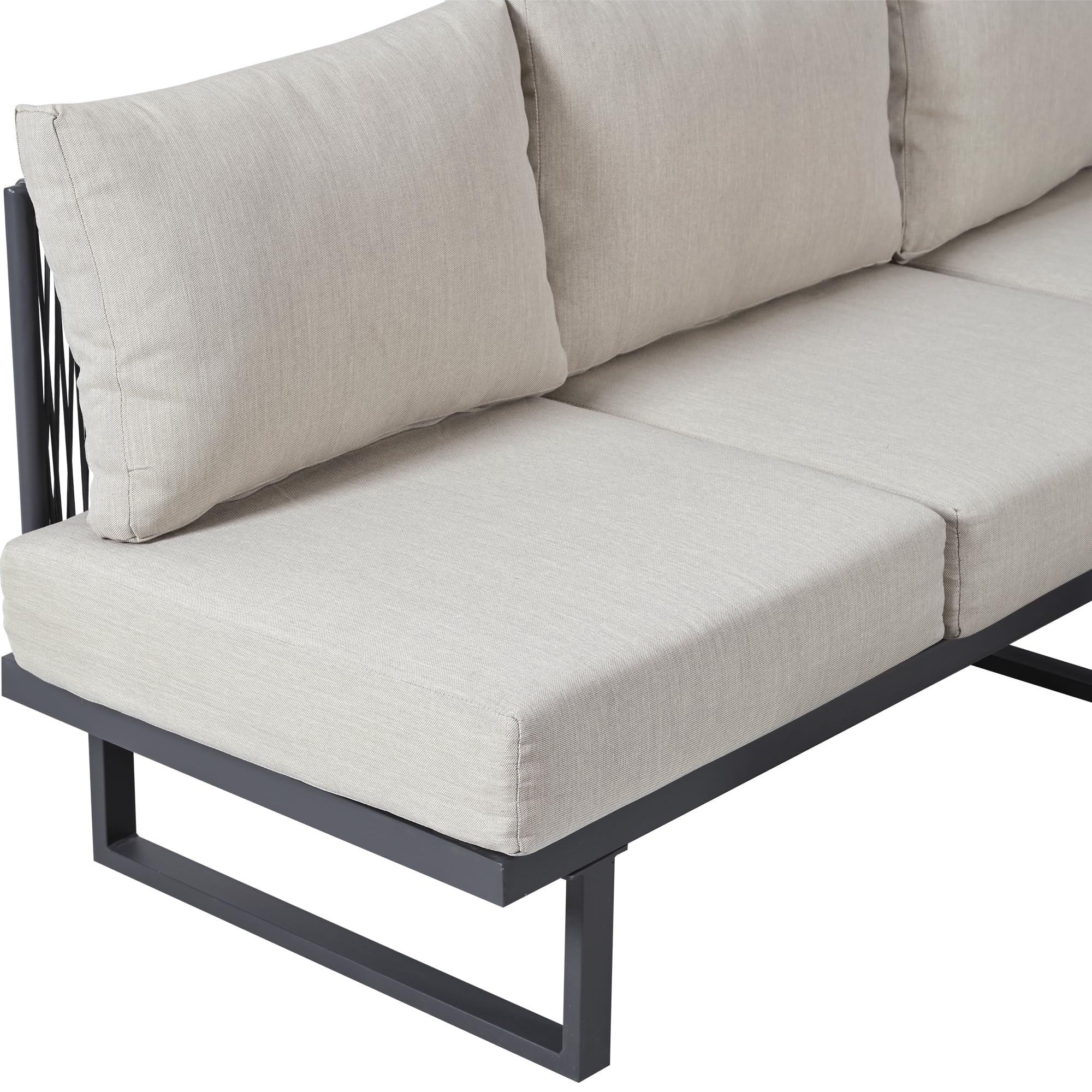 TIZZ Juego de muebles de jardín, sillones de jardín, sofá esquinero, cama relax al aire libre, mesa de café, se puede convertir en una cama reclinable, acero galvanizado, gris