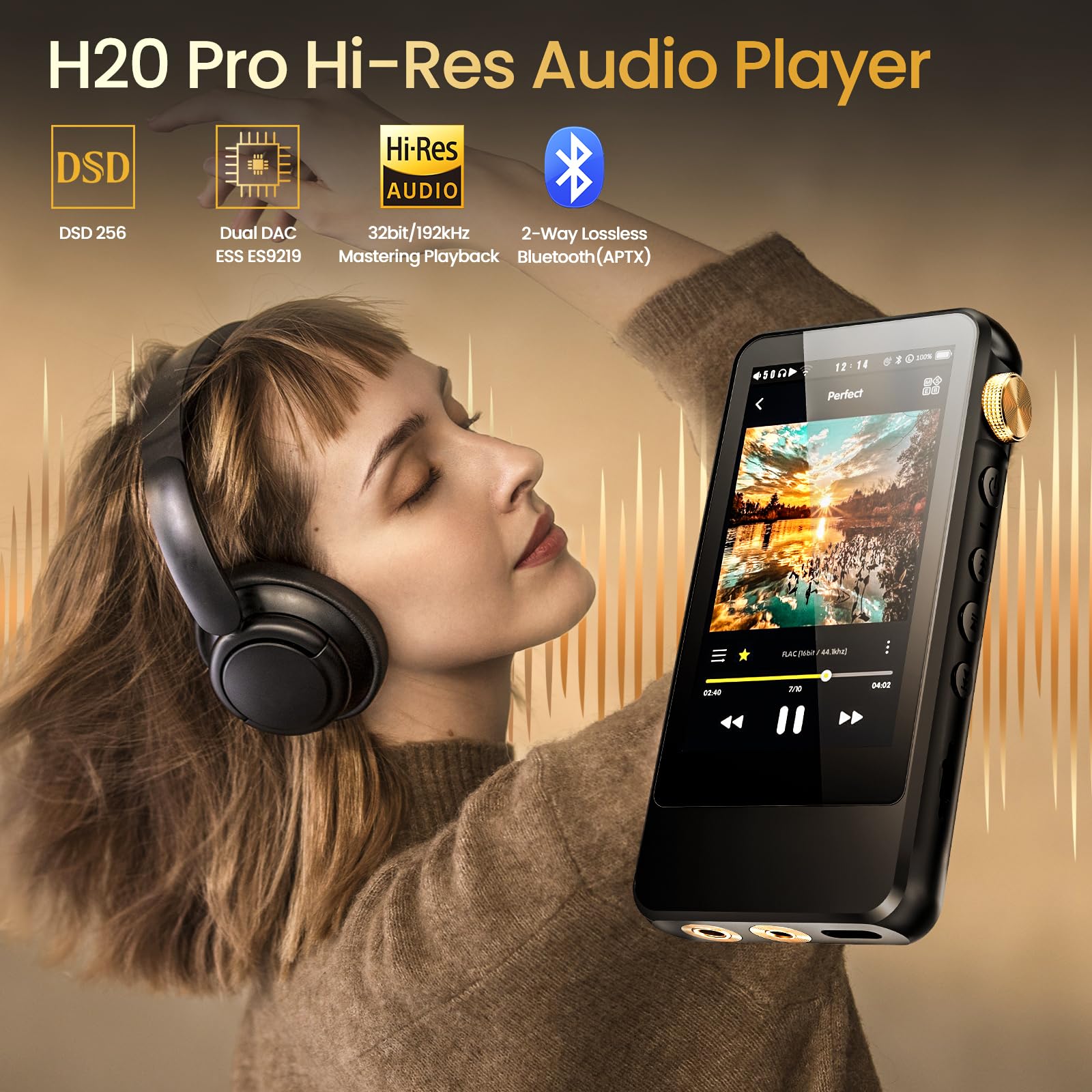 HIFI WALKER Leitor de MP3 H20 Pro com Bluetooth, reprodutor de