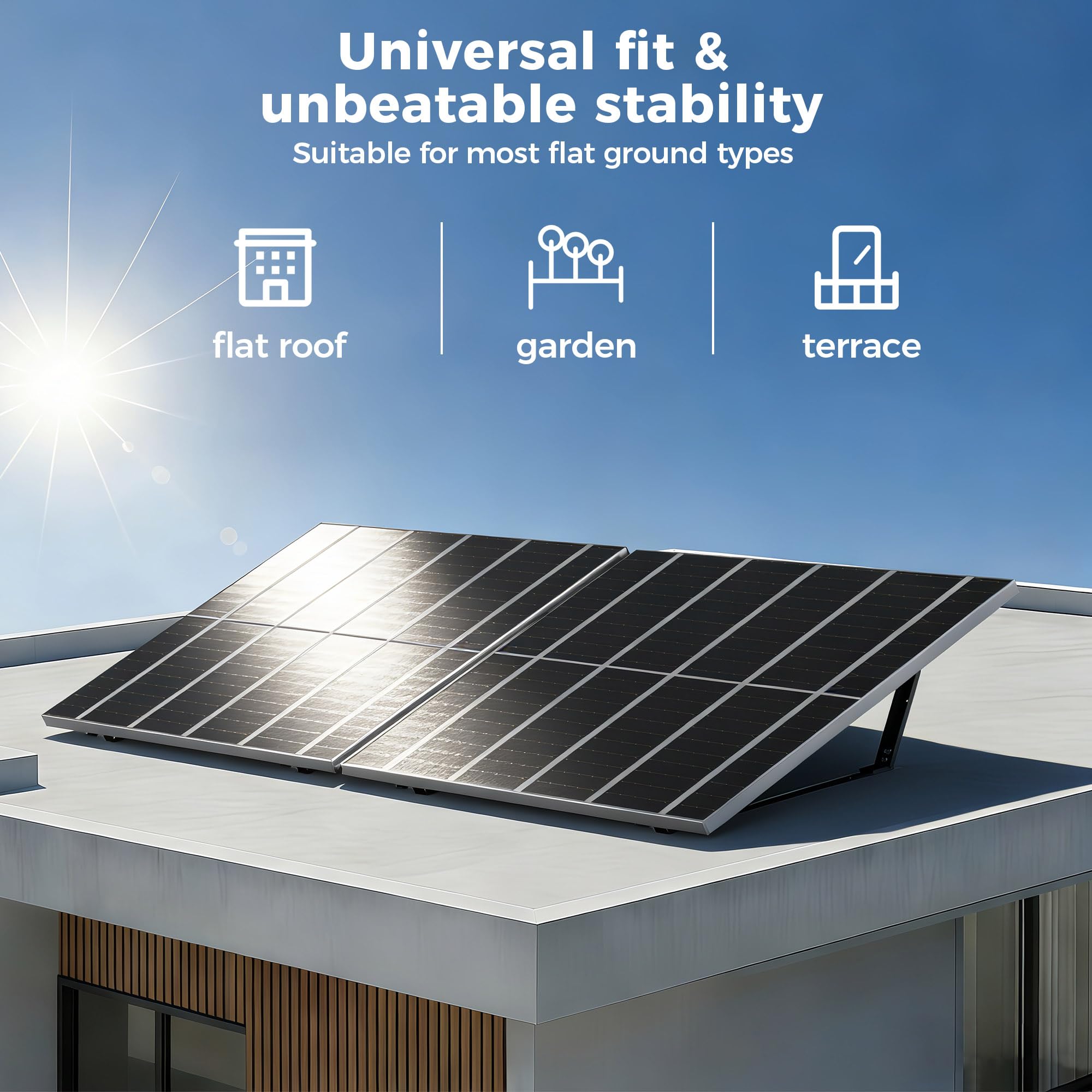 Staffa per pannello solare per tetto piatto e giardino, 2 set di staffe per centrali elettriche per balcone, angolo di inclinazione di 20°, nero, acciaio HV, antiscivolo, facile da montare, per patio