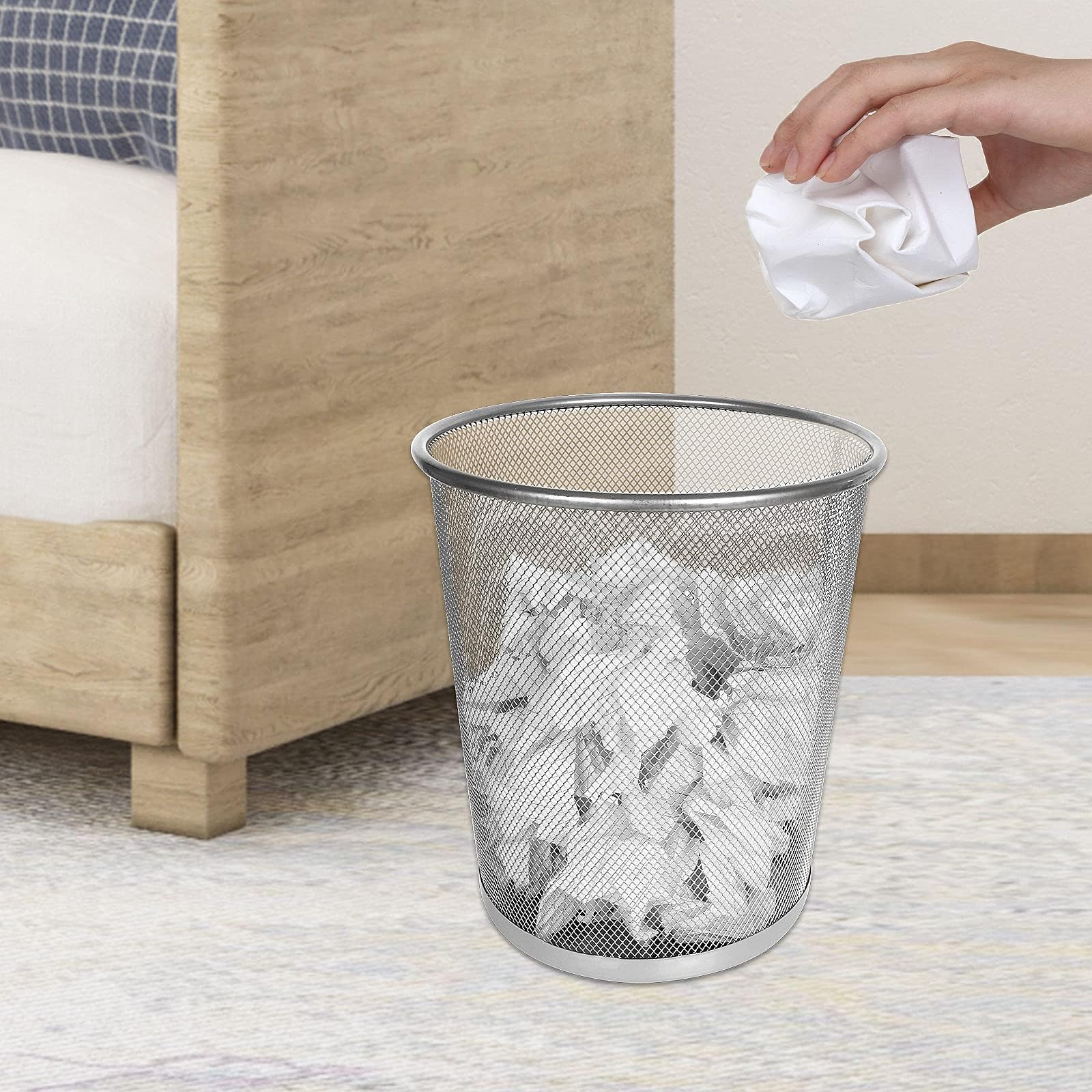 Lot de 3 Poubelle Métal Maille 12 Litres, Corbeille à Papier en Acier Inoxydable pour Bureau - Argent