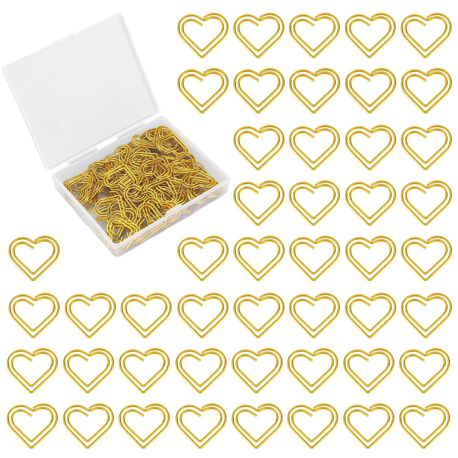 Gosknor 100pcs Trombones Coeur Doré, Mignon Cœur d'Amour Trombone Decoratif Marque-Page pour la Maison le Bureau l'École l'Organisation de Notes et de Documents Décoration Mariage Artisanat