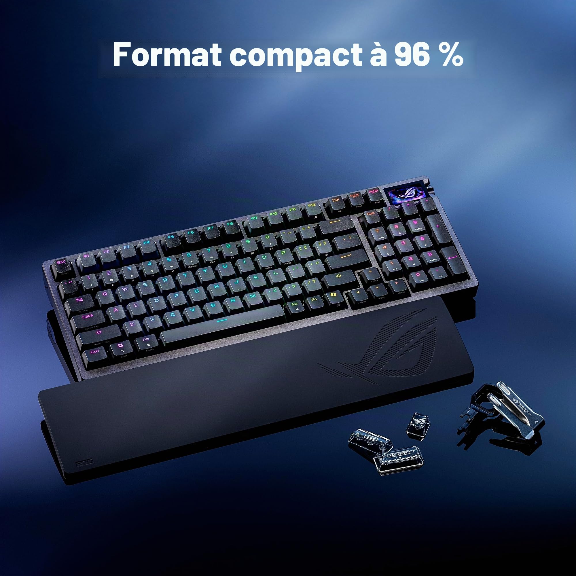 ROG Azoth 96 HE - Clavier de jeu analogique sans fil, switch HFX V2, AZERTY | Clavier sans fil 96%, switches magnétiques Hall effect, écran tactile OLED et de paramètres d'activation personnalisables