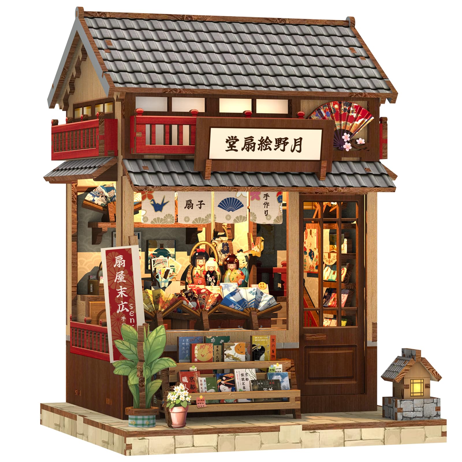 CUTEBEE Book Nook Kit per Adulti - Casa Miniatura Fai da Te Negozio di Ventagli Giapponese, Puzzle 3D in Legno da Montare, Decorazione per Libreria, Idea Regalo Creativa