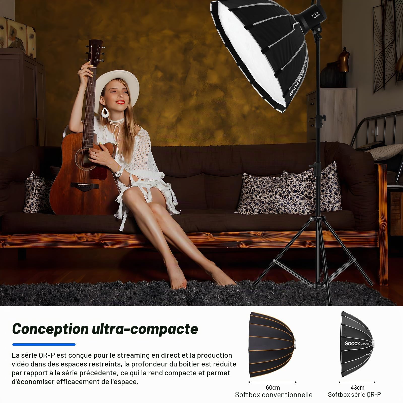 Godox QR-P90T 90cm/35.4inch Grand Angle Softbox Parabolique Quick Release Softbox Photography Studio Silver Wide Angle Soft Box pour Bowens Mount MonoLight et Flash pour GODOX SK400 pour Neewer
