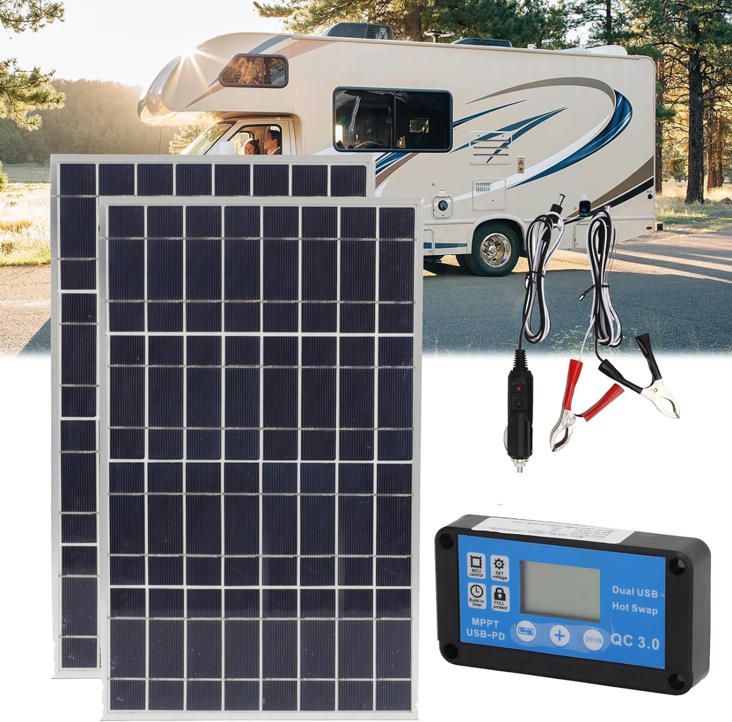 Ładowarka Do Paneli Słonecznych 30w 60w 90w 120w, Zestaw Paneli Słonecznych 12v / 24v, Z Wodoodpornym Kontrolerem 40a, Wysoki Współczynnik Konwersji, Do ładowania Na Zewnątr, 60w
