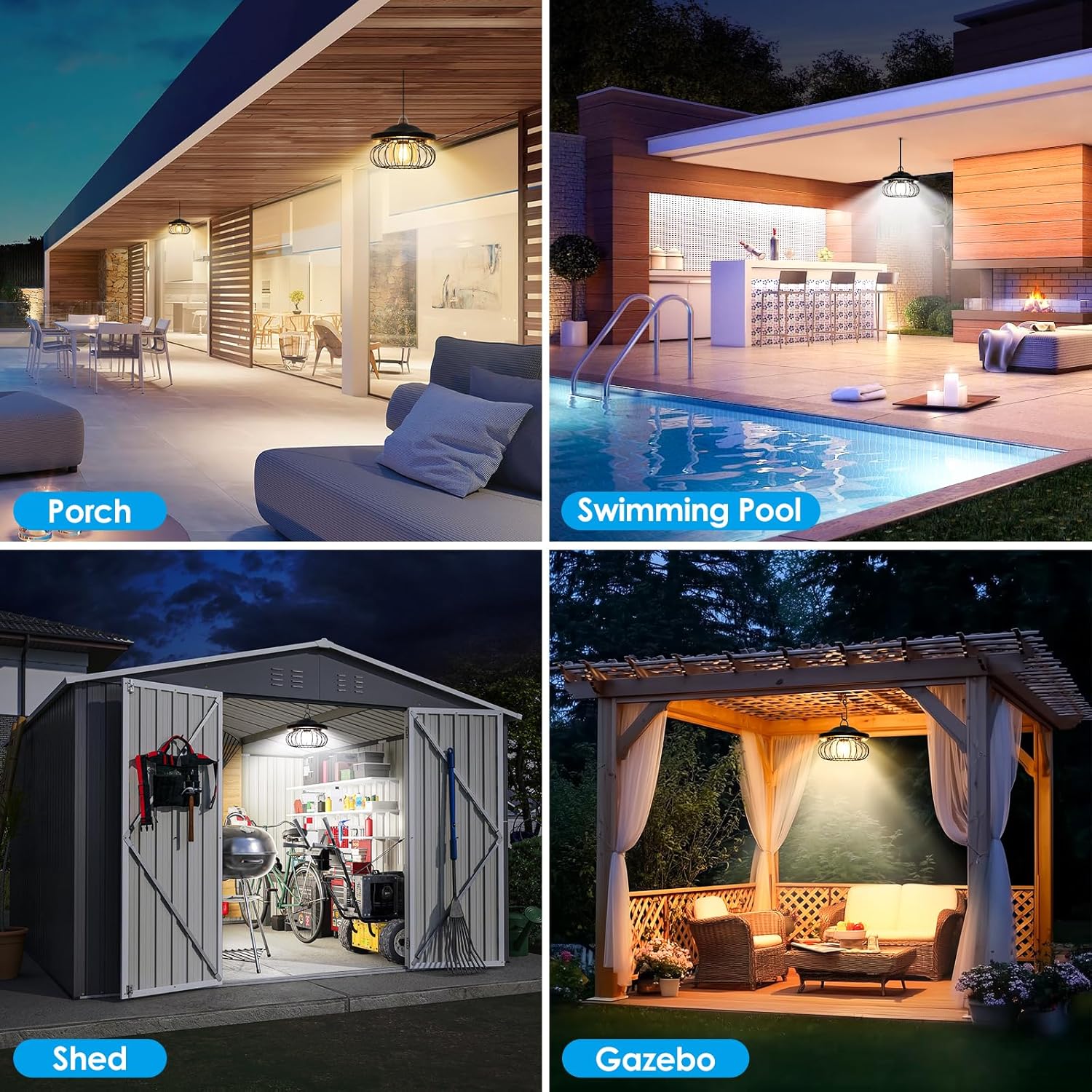 ropelux Solar Shed Light Outdoor Indoor, Bright 2000LM 5 Modes (Daytime Available) Lamp with 3 Color Temps Dual Motion Sensor Remote, Hanging Pendant Lights for Gazebo Barn Garage Shop, 1 Pack - Image 8