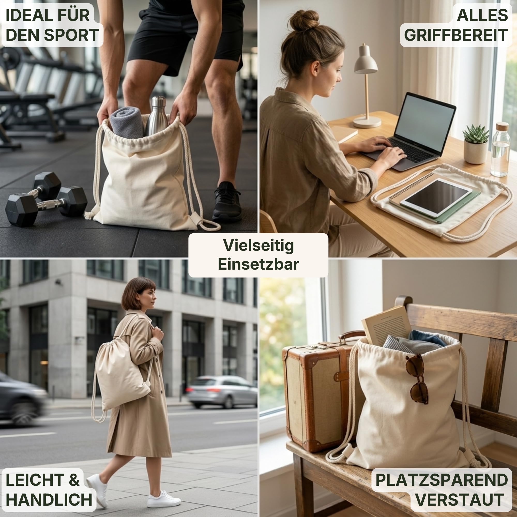 Baumwoll Turnbeutel 38×42 cm – Kordelzugbeutel aus 100% Baumwolle 145 g/m², OEKO-TEX zertifiziert – Sportbeutel zum Bemalen & Bedrucken – 5/10/25er Pack für Schule, Sport & Freizeit