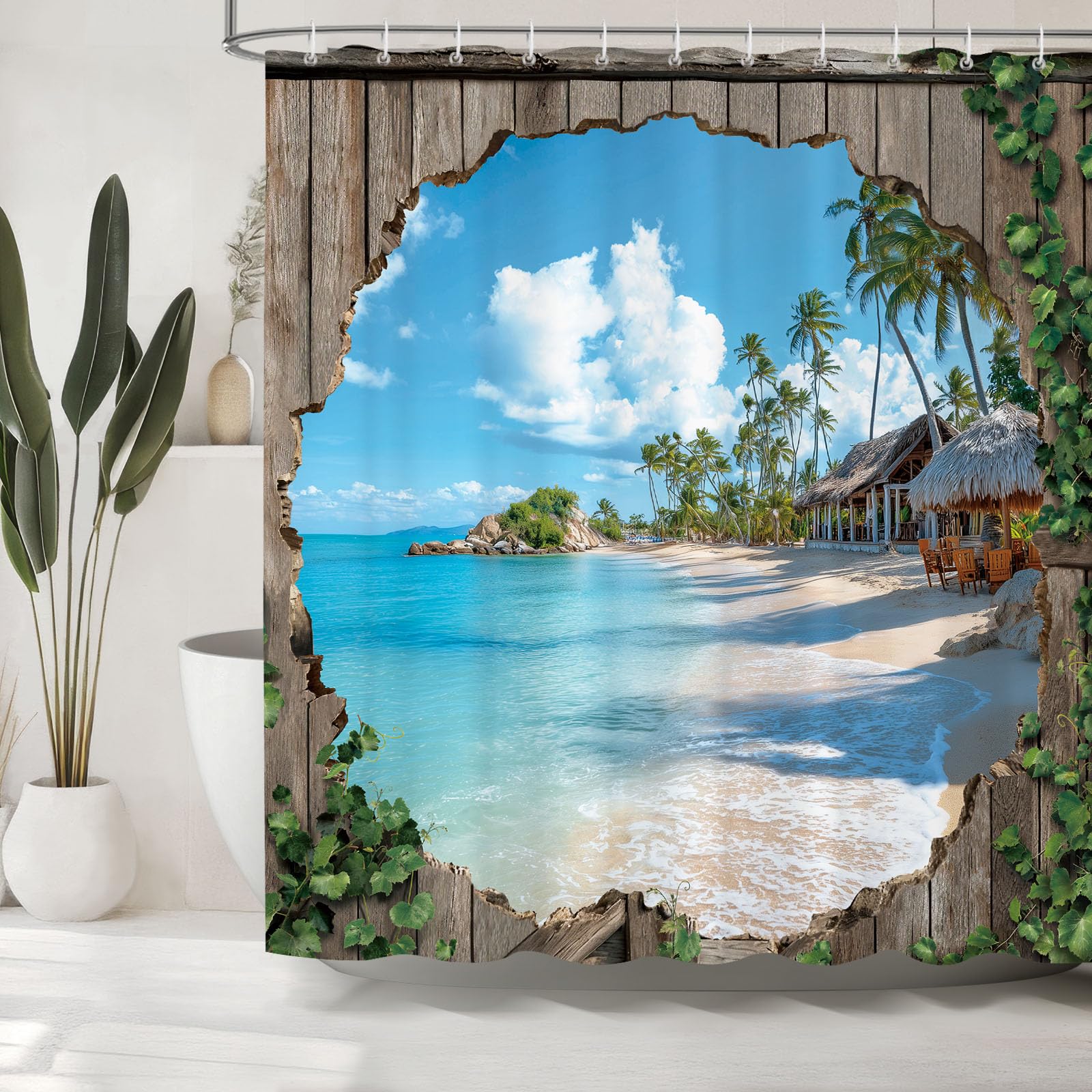 Dazzlewall Beach Ocean Shower Curtain for Bathroom Mould & Mildew Resistant