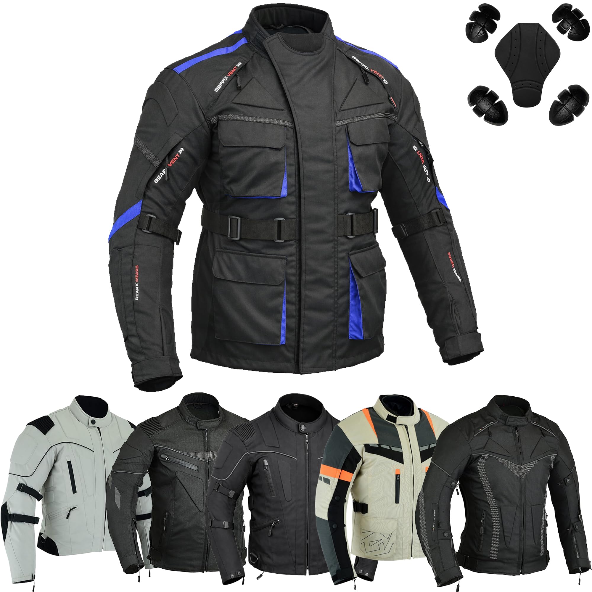 Men’s Motorcycle Waterproof CE Armored Biker Jacket for Boys Protective Riding Cordura Textile Coat Pads