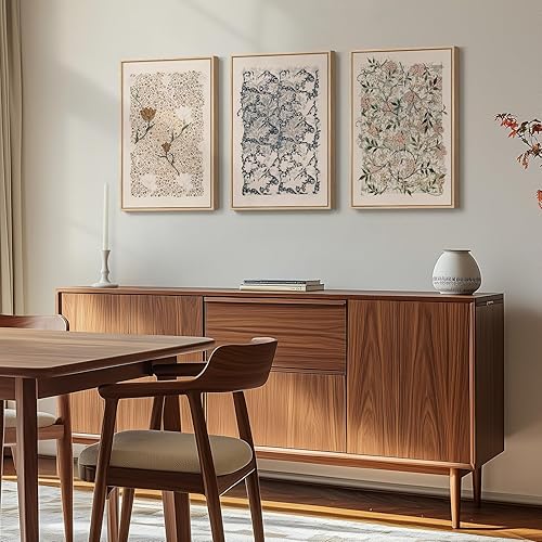 Miniatura 4 de Lienzo enmarcado de William Morris para sala de estar, juego de 3 impresiones botánicas florales neutrales grandes, cuadros bohemios rústicos