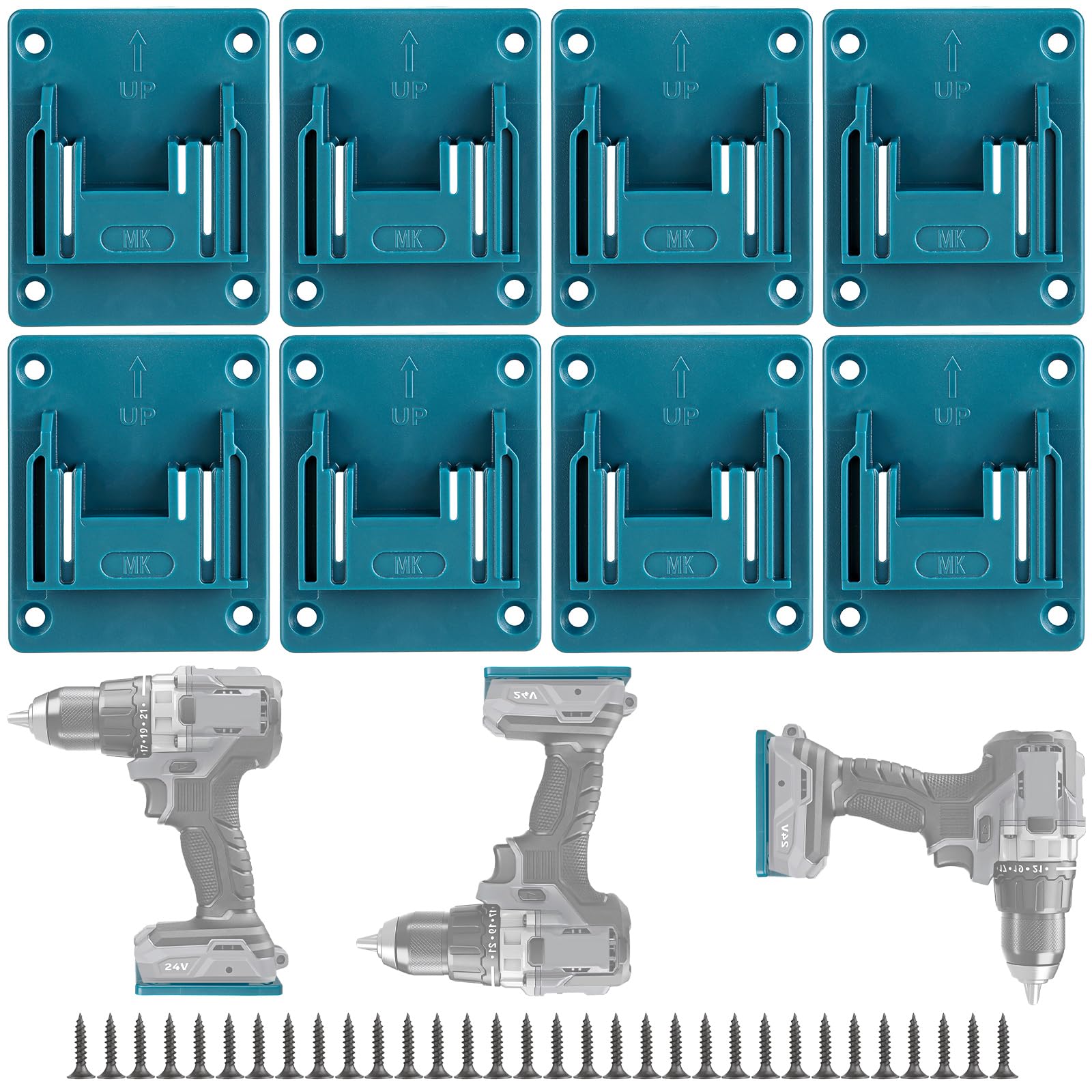 APACALI Tool Holders, Pack of 8, Wall Mount for Makita 18V Tools Drill Power Tool Battery Holder with 32 Screws Machine Holder Blue 14.4-18V