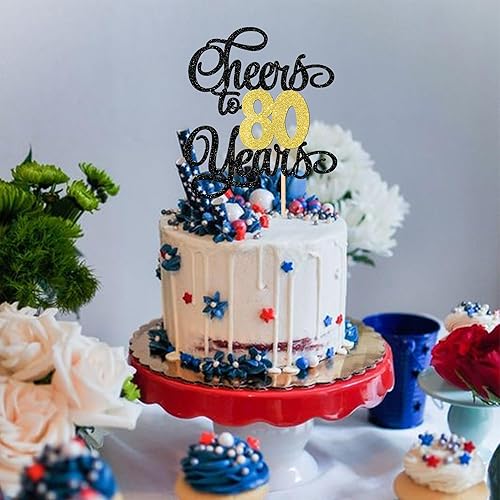 Miniatura 5 de 1 pieza de decoración para tartas con texto en inglés "Cheers to 80 Years Cheers to 80 Years Cheers to 80" Fabulous Cake Decor for Happy 80th