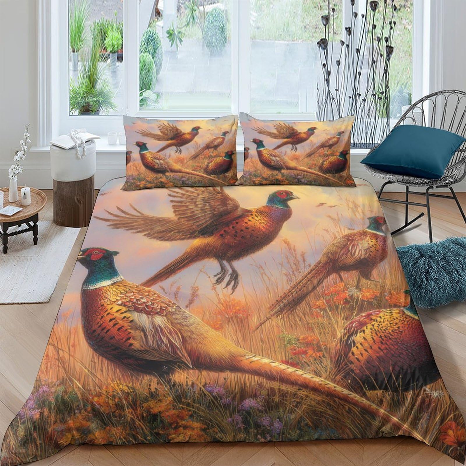 Ctjqhvkz Style-6 3D Printed Pheasant Meadow Fitted Sheet Microfiber Soft Autumn Forest Bed Cover For Bedroom Dorm Mattress Protection Decor Single（135X200cm）