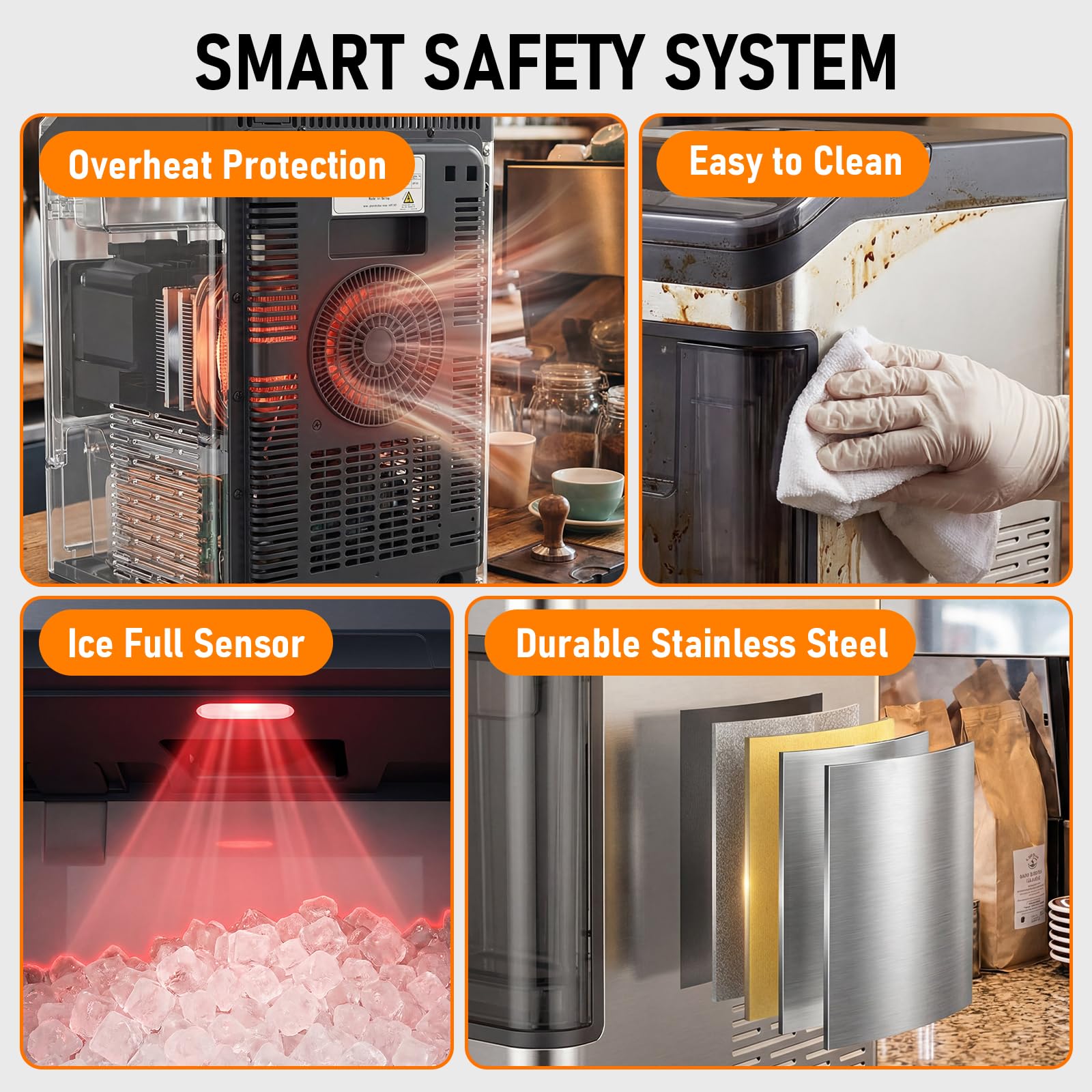 Nalison Nugget Ice Maker Countertop, Chewable Sonic Ice Maker With 41lbs/24h, 9 Ice Cubes In 6 Mins,Self-Cleaning Portable Ice Maker With A Detachable 3l Water Tank Ultra Quiet For Home, Office on Fridge.com - View 5