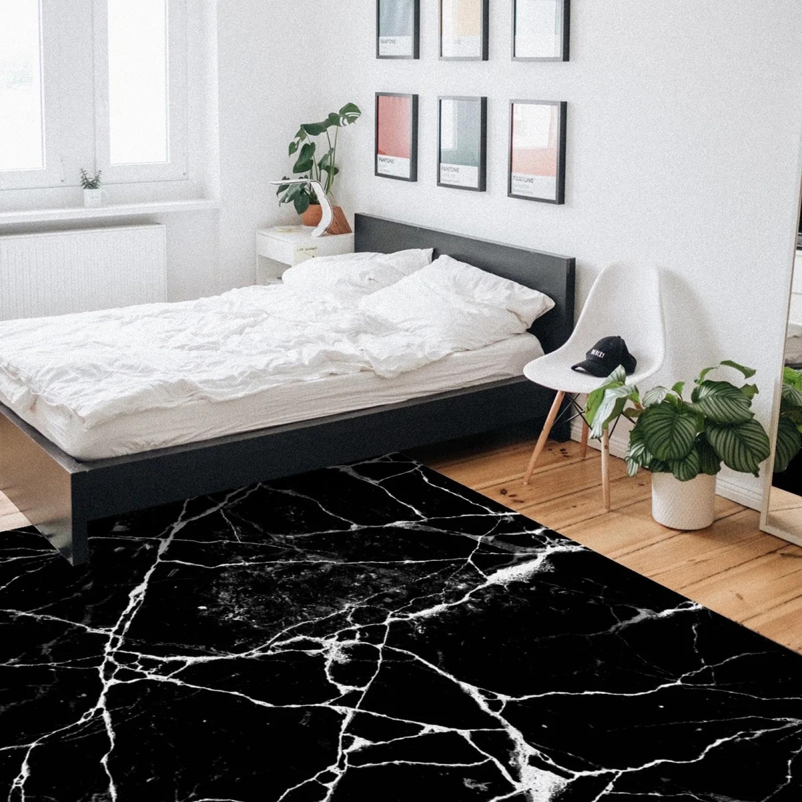 Tapis de Sol en marbre Noir craquelé Blanc, pour Salon, Chambre d'enfant, Chambre à Coucher, Chevet, Porte de Cuisine, 40x60cm