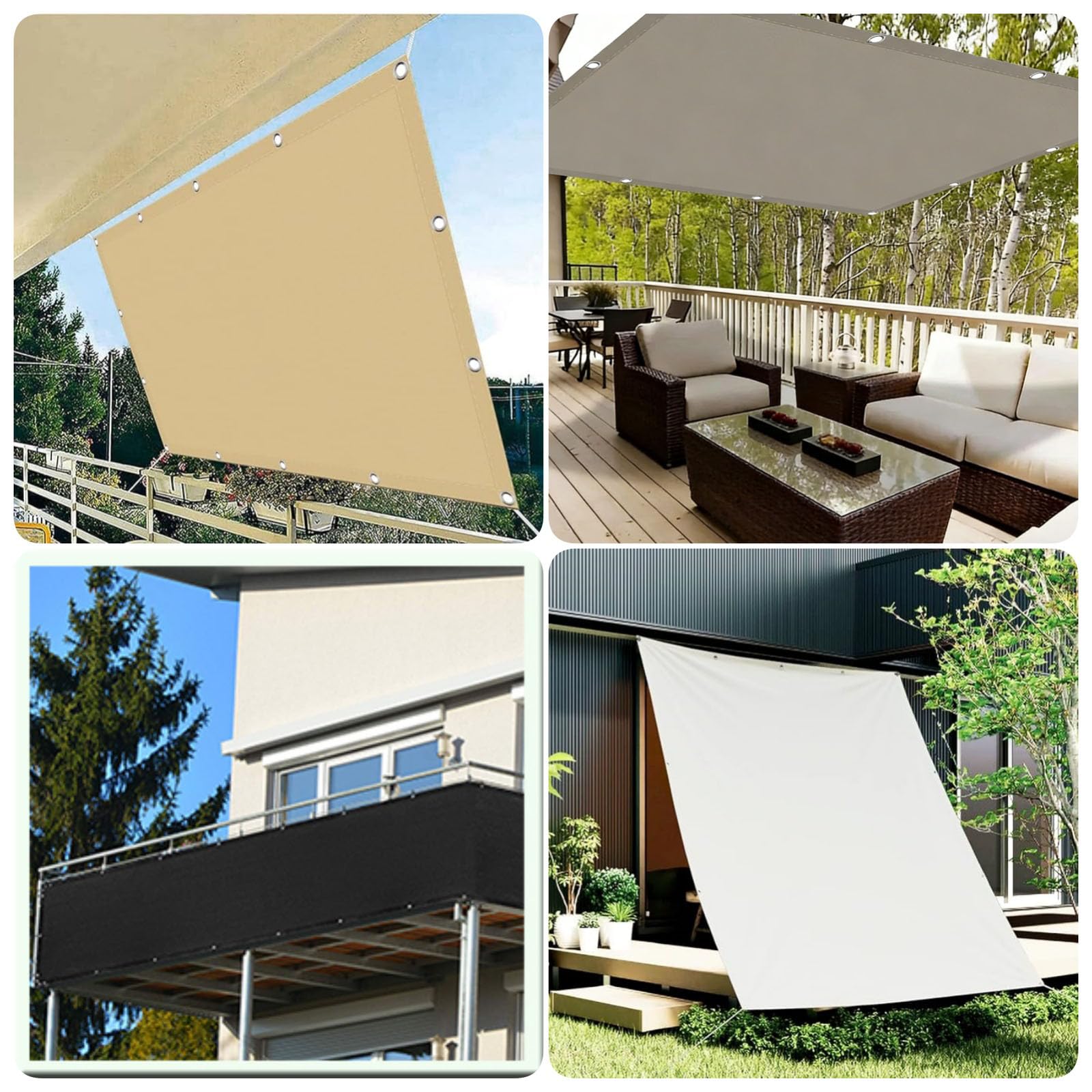 Voile d'ombrage 150 x 350 cm Imperméable, Anti-UV Toile Ombrage Exterieur avec Oeillets et Cordons sans Perçage pour Extérieur Camping et Pelouse, Pergola, Vert