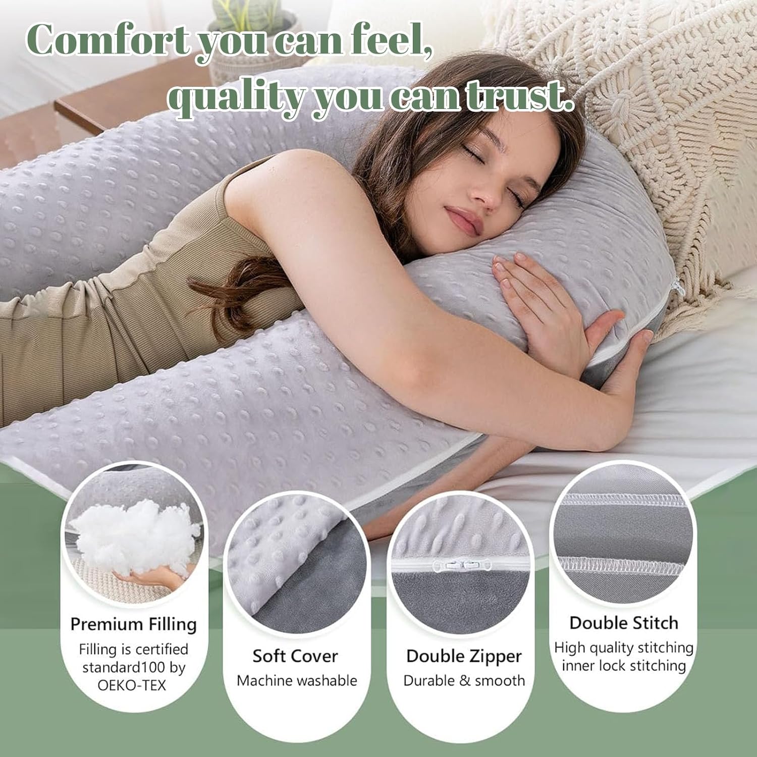 Question Mark Body Pillow, Dual-Sided Velvet Long Bolster Pillow with Detachable Heart Cushion for Hugging, Support for Back, Legs, Belly & Hips for Side Sleepers