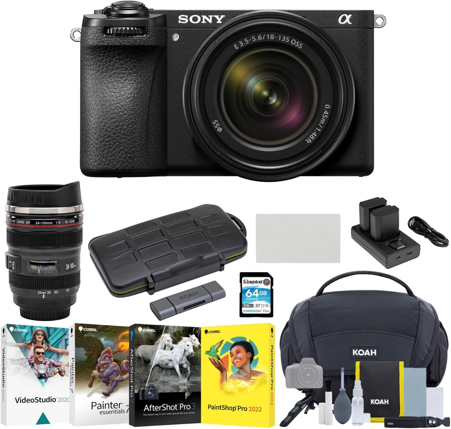 Sony Alpha 6700 APS-C Interchangeable Lens Hybrid Mirrorless with 18-135mm Lens, High-Performance Photography for Enthusiasts Bundle with Editing Software, SD Card, Bag, Mug and Accessories (8 Items)