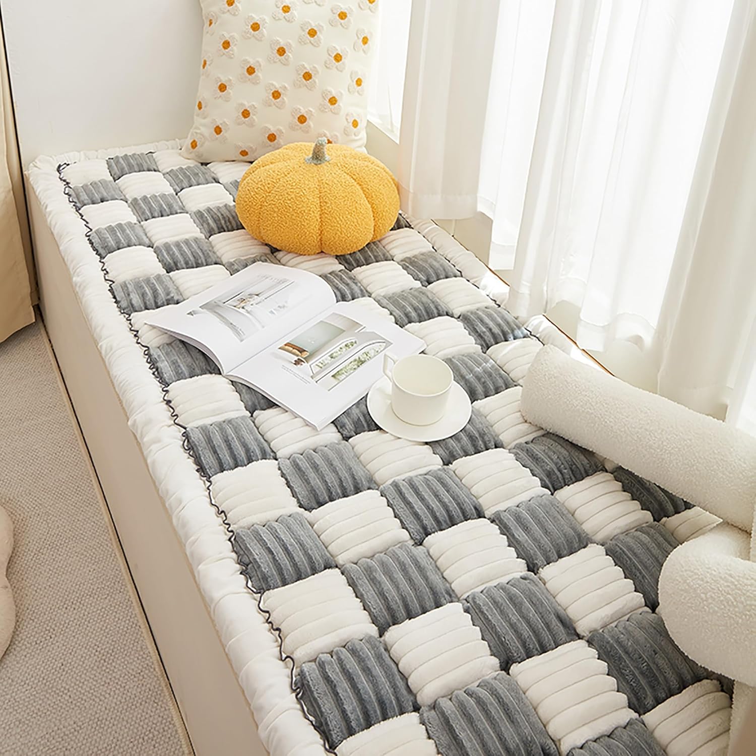 Funnyfuzzy Cream-Coloured Large Plaid Square Pet Mat Bed Couch Cover, Funny Fuzzy Couch Cover, Dog Blankets For Large Dogs, Waterproof Blanket Dog Bed Cover Pet Blanket, For Most Cats Dogs,Pets ( Colo