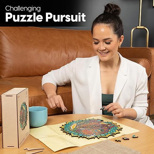 Miniatura 7 de Rompecabezas de madera para adultos, rompecabezas de madera de 200 piezas de bisonte americano, 11.2 x 10.9 pulgadas, caja de madera para regalo,