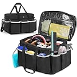Extra-Large Detailing Bag with Waterproof EVA Hard Bottom, Auto Detail Supplies Organizer for Polisher, Bottles & Detailing Kit, Car Care Tools Tote with Lid & Shoulder Strap, Patent Design