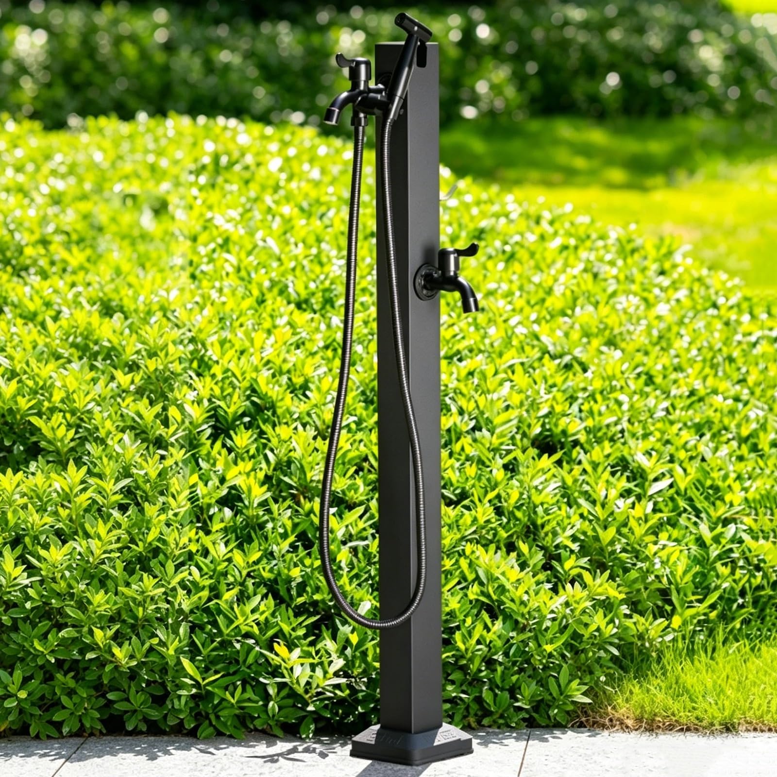 Colonne D'eau de Jardin Extérieure en Acier Inoxydable, Colonne À Eau de Jardin avec Robinet À Double Sortie, Support de Tuyau Autoportant, Fontaine à Colonne en Acier(95cm/37in)