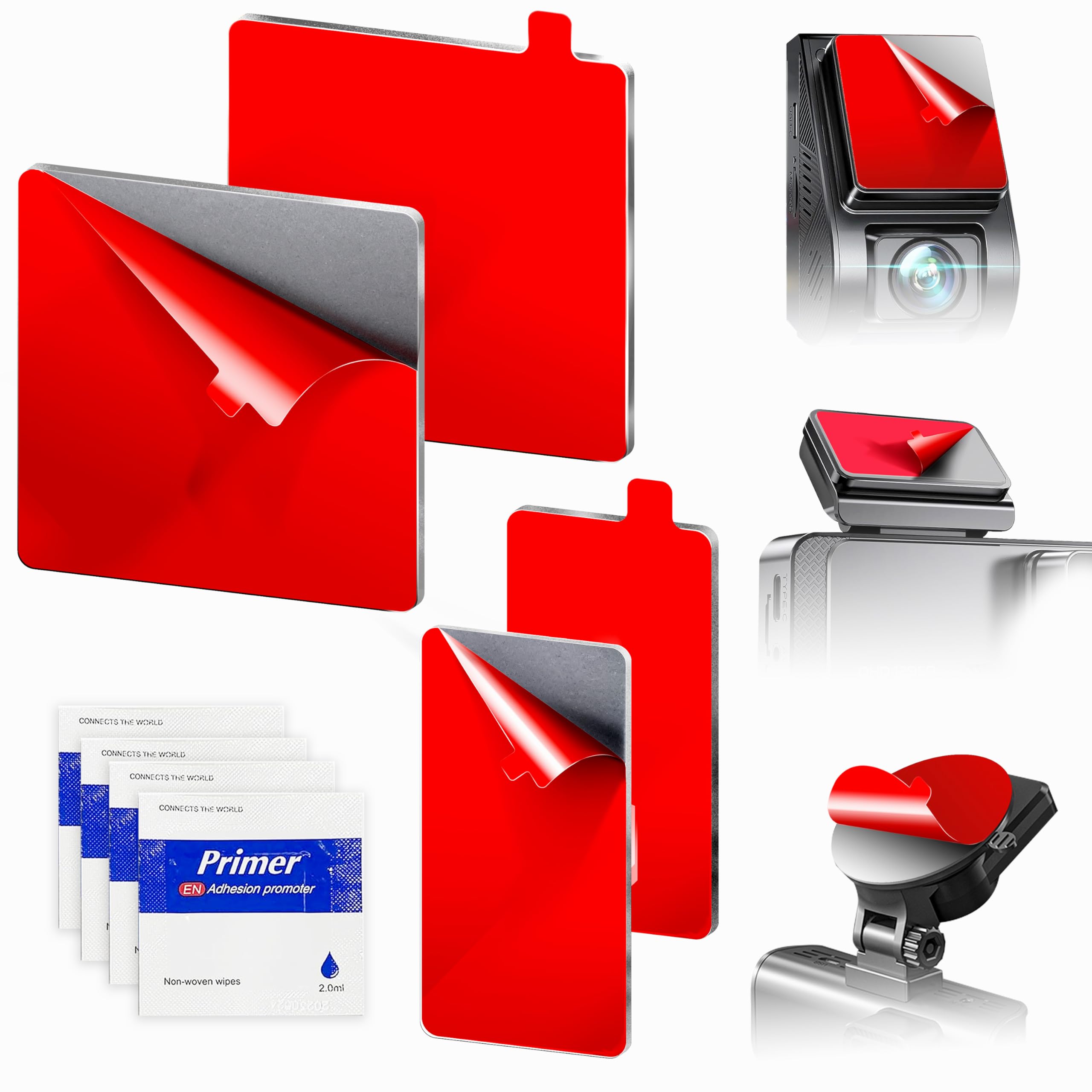 – Dash Cam Mount Adhesive Pads – 4-Pack Double-Sided Tape Made with 3M VHB – 2 Square (72x72mm) & 2 Rectangular (72x36mm) – Heat-Resistant for Windscreen & Dashboard – Includes 4 Adhesion Promoters