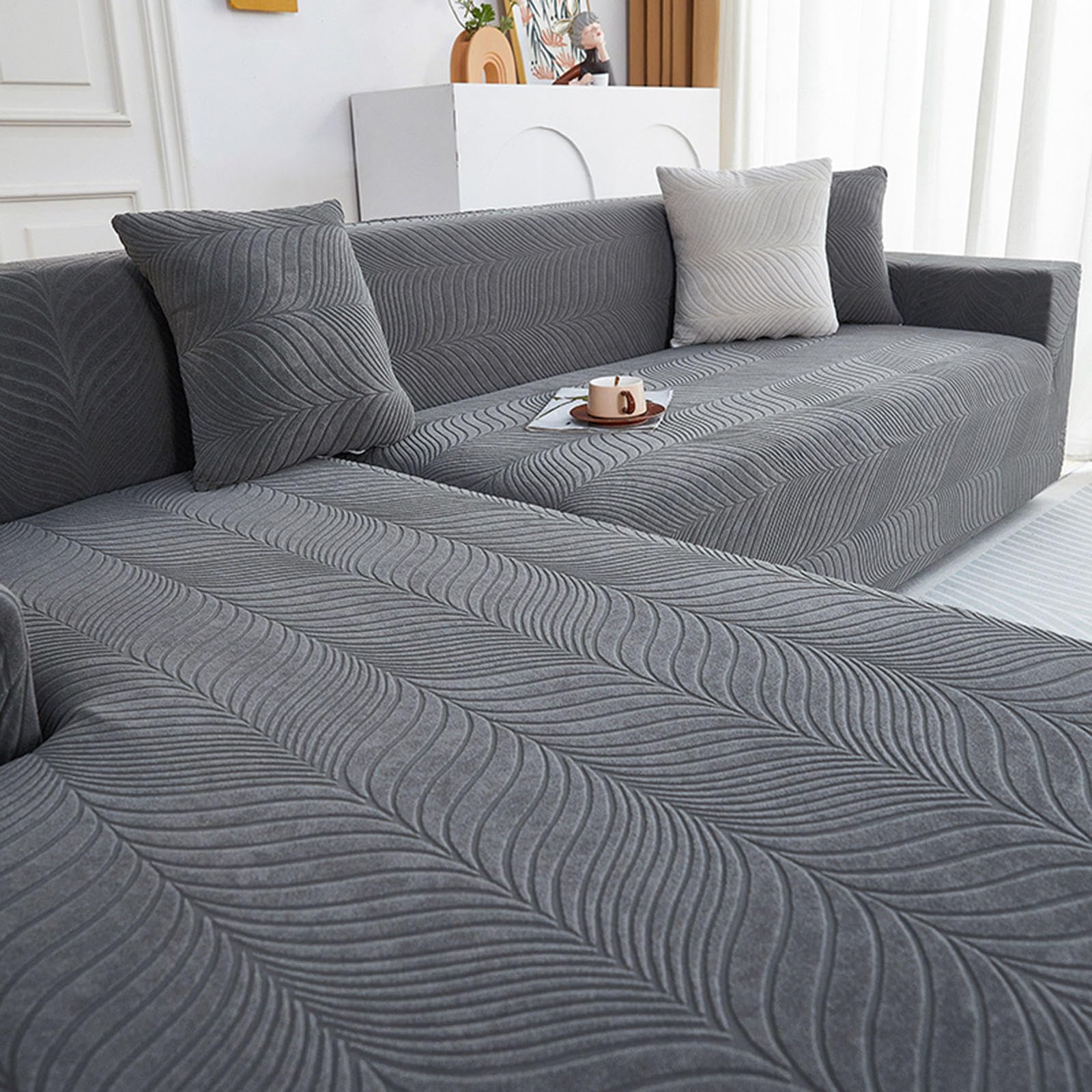 Funda para Sofa Chaise Longue Impermeable 1/2/3/4 plazas Elástica Jacquard Fundas de Sofá Cheslong Brazo Largo Derecho Izquierda Funda Sofá de Forma L Ajustables Antiarañazos,DarkGray3-2seats+3seats
