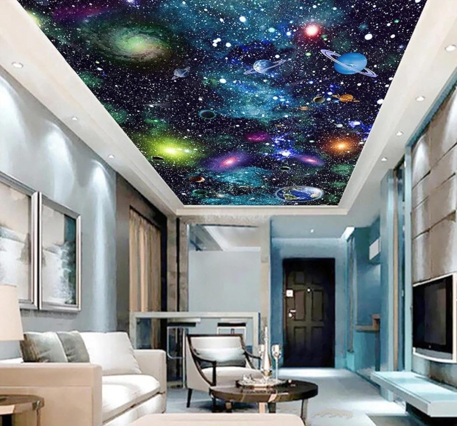 Tzxztt Cartoon Beautiful Universe Starry Sky Planets Modern 3D Wallpaper Premium Textured Silk Neutral Tones Material Ideal for Living Room Bedroom-400cm×280cm