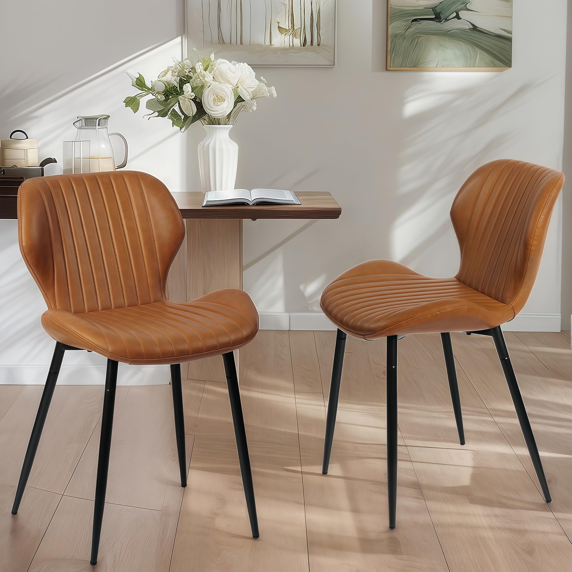 CangLong Dining Chairs Set of 2, Faux Leather Dining Room Chairs with Comfy Tufted Seat & Backrest, Modern Kicthen Chairs Armless Accent Chairs with