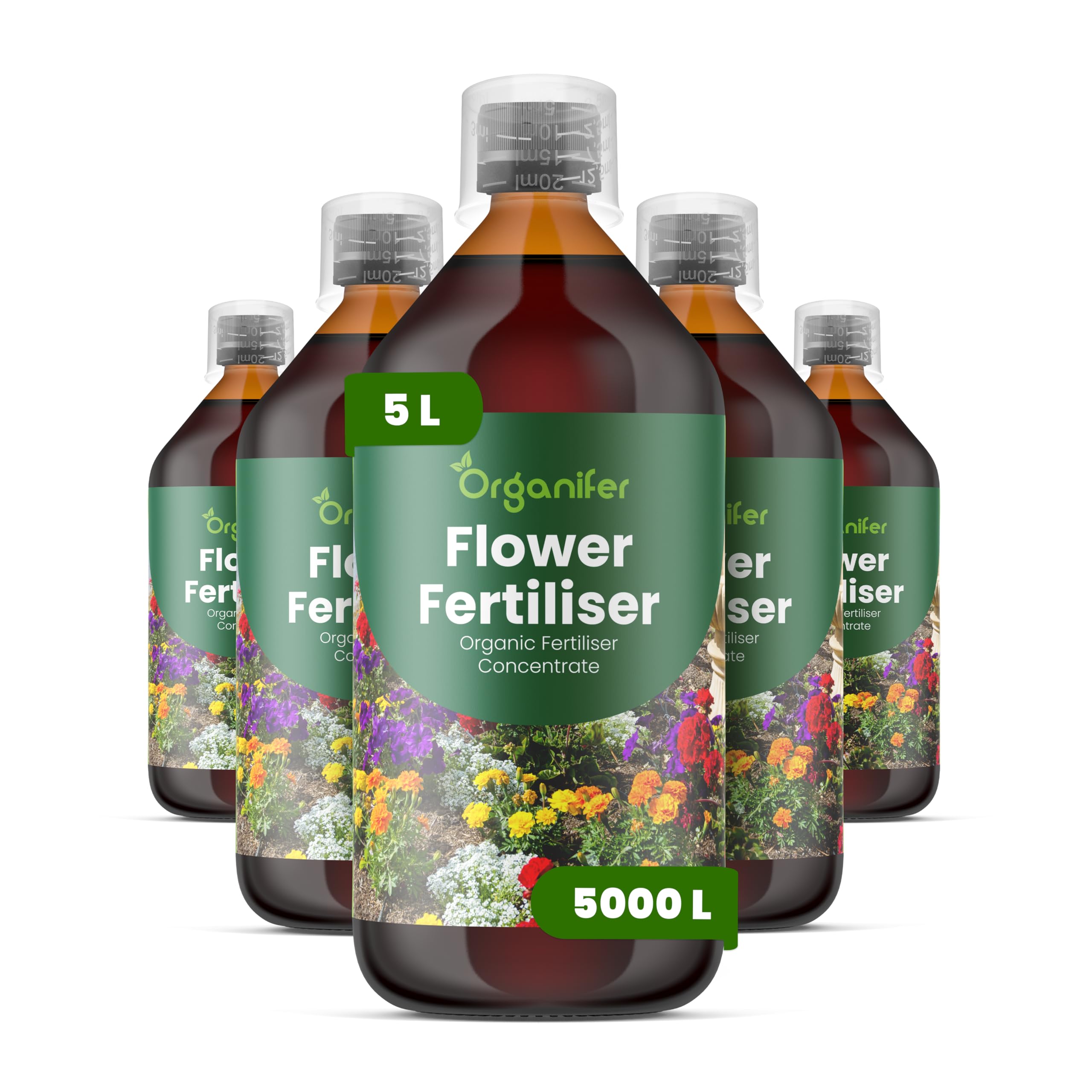 Fertilizante Líquido - 5x1L - Para Flores - NPK 3-4-3 | Plantas Fuertes Y Floración Abundante - Organifer