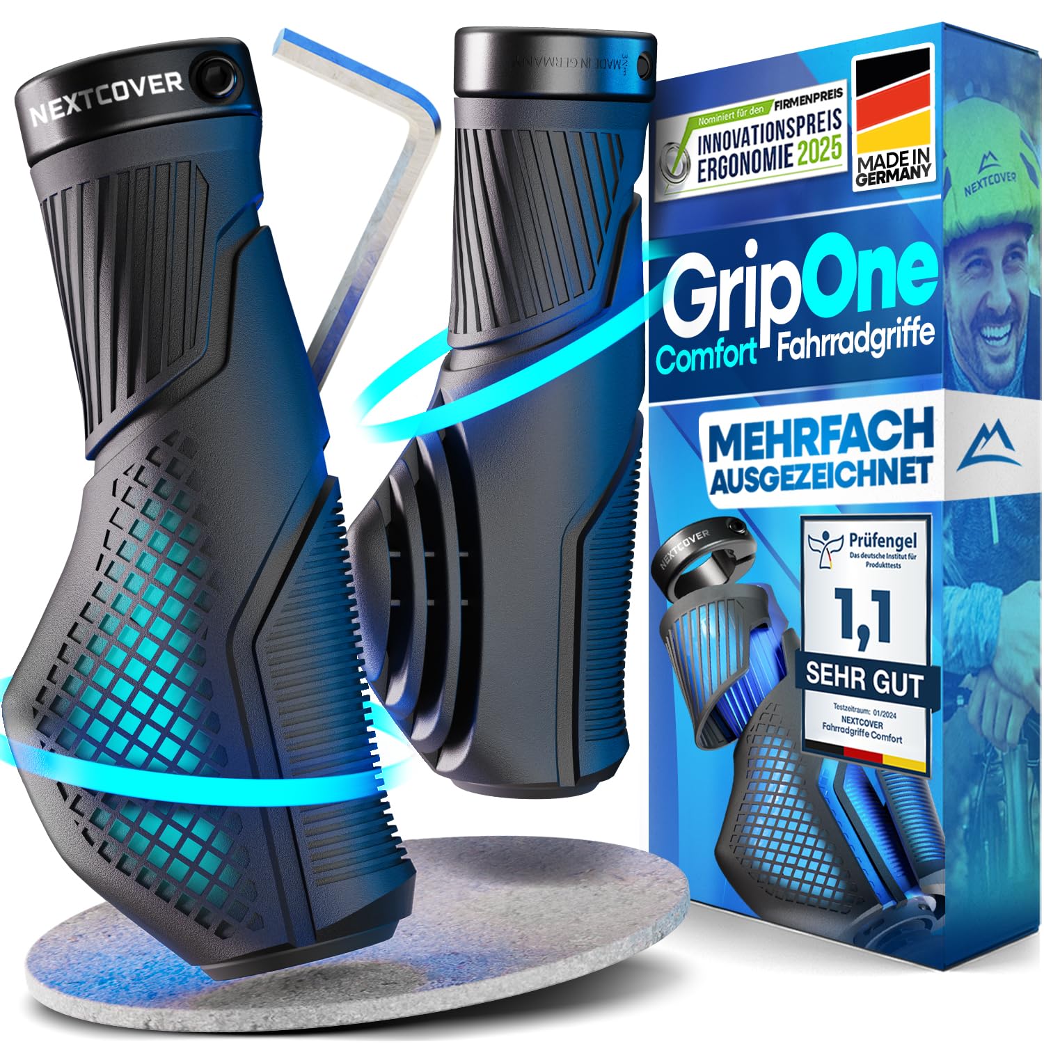 NEXTCOVER® Fahrradgriffe ergonomisch mit [Comfort-Grip-Technologie] I Universal Fahrrad- & MTB Griffe I Griffe Fahrrad I Lenkergriffe I Lenkergriffe 2 STK.