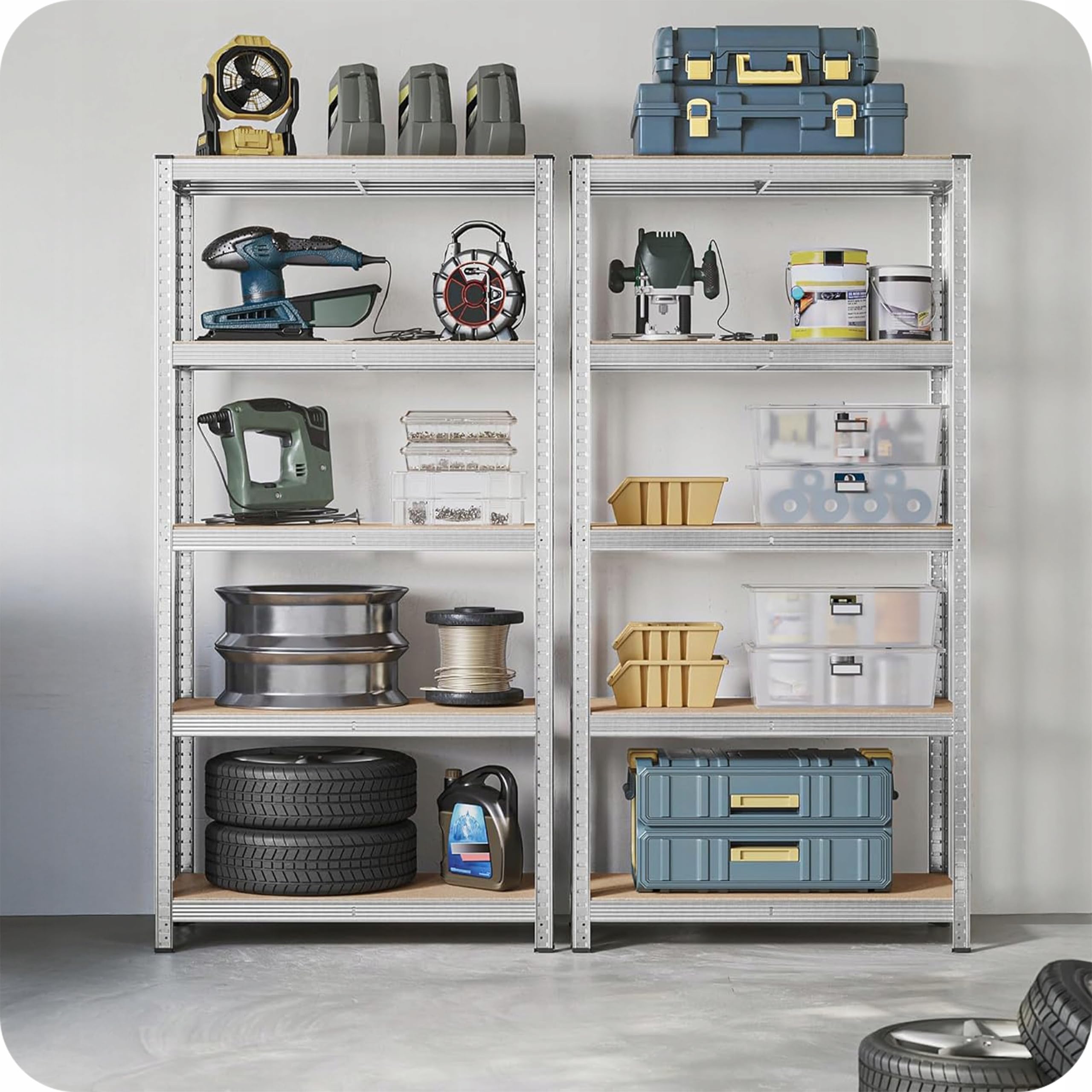 KRUMAD Étagère pour charges lourdes, 180 x 90 x 40 cm, à 5 tablettes en MDF, capacité de charge de 875 kg, en métal, pour garage, cave, atelier, sans vis, réglable en hauteur, système d'étagère stable
