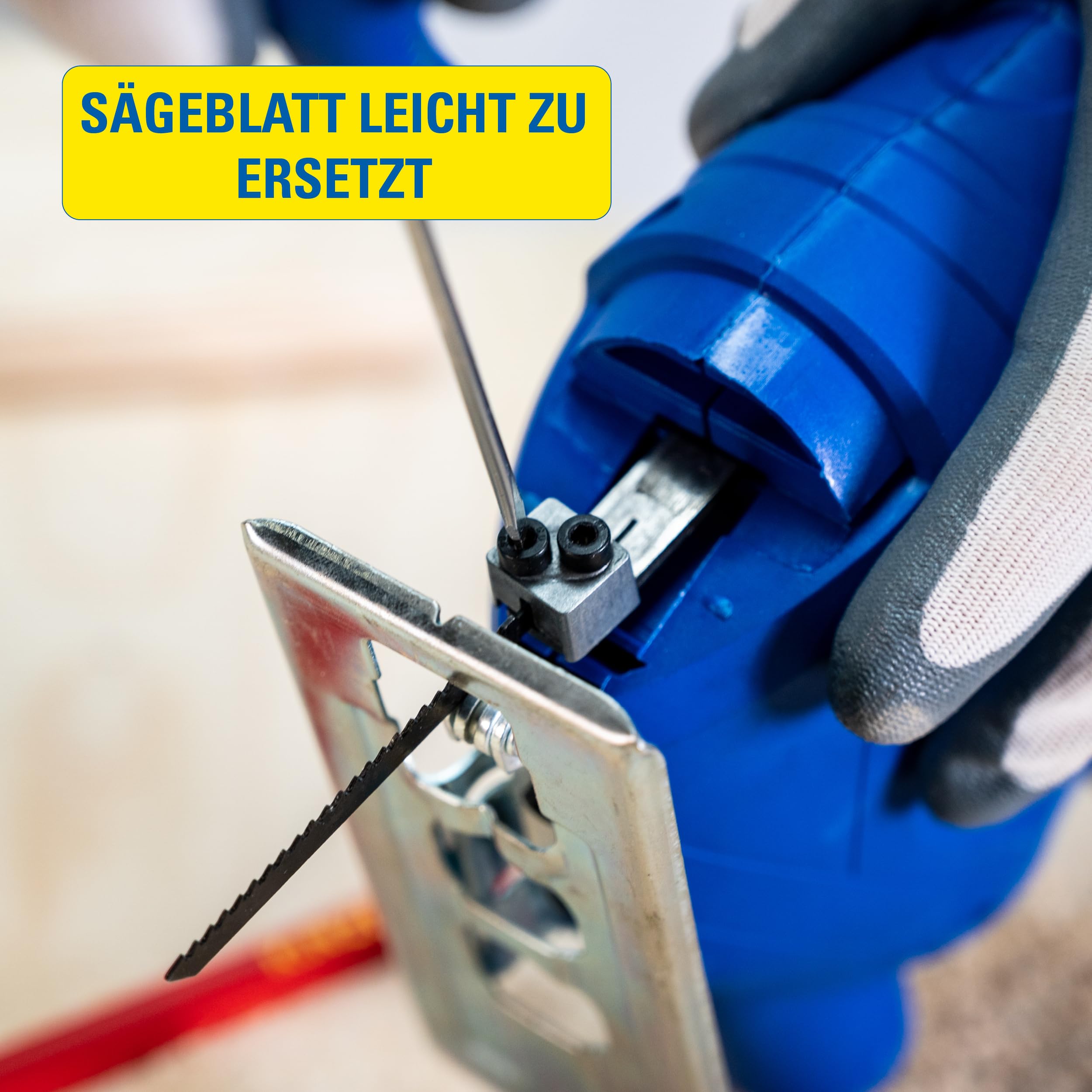 Kinzo Stichsäge - 230V - 400W - mit Staubabsaugung - Schutzblatt - Verschiedene Materialien - Holz bis zu 65 mm - Metall bis zu 6 mm - Blau, 8711252064161