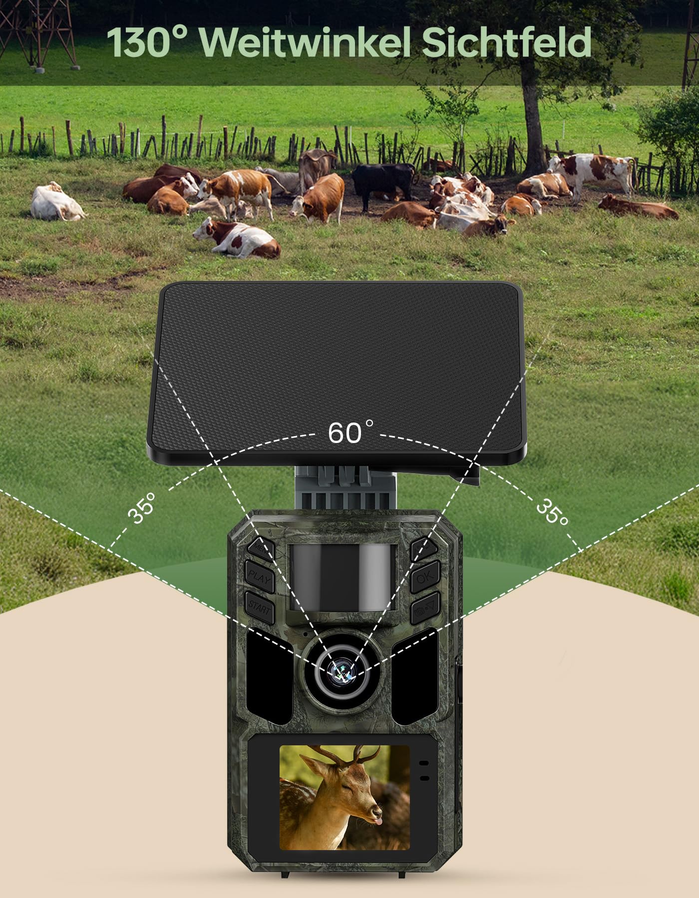 Wildkamera mit Handyübertragung App,Wildtierkamera 4K 64MP WLAN Solar mit Lithium-Batterie, Bewegungsmelder Nachtsicht, Inklusive 64GB SD Karte, 0,1s Auslösezeit, IP67 Wasserdicht