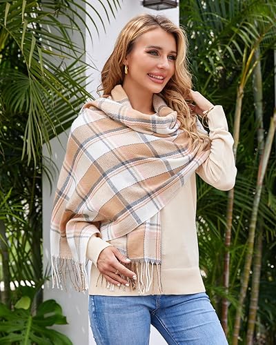 Vista 6 de Fuinloth Bufanda grande a cuadros para mujer, chal largo para invierno, cálido y ligero