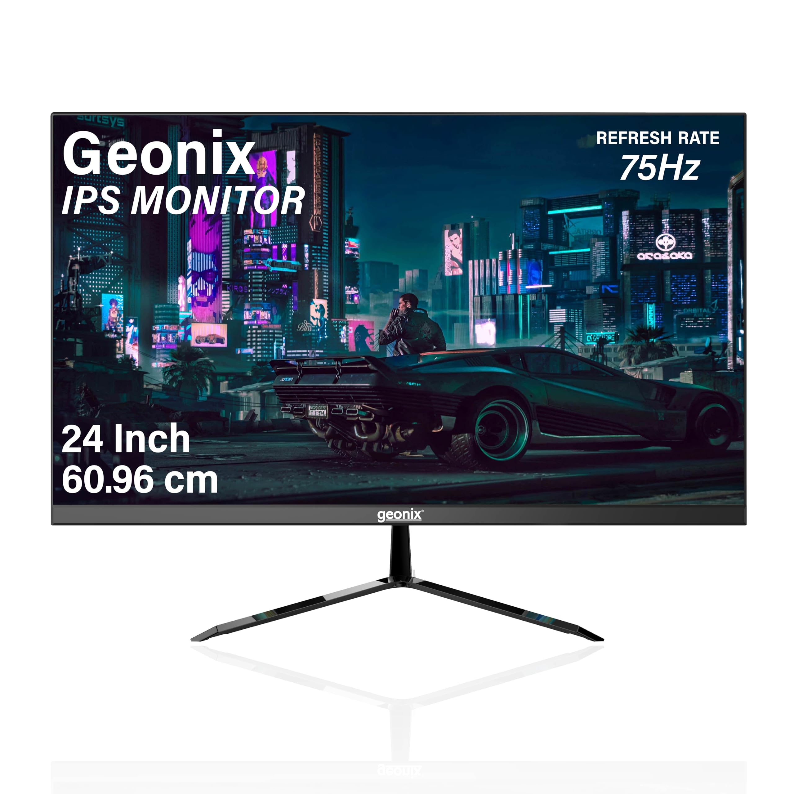 GEONIX 24 Inch IPS Computer Monitor Full HD 1920x 1080 Monitor, 3000:1 Contrast Ratio Frameless Display, HDMI and VGA, 16.7 Million Colors PC Screen, Black, 3 Years Warranty