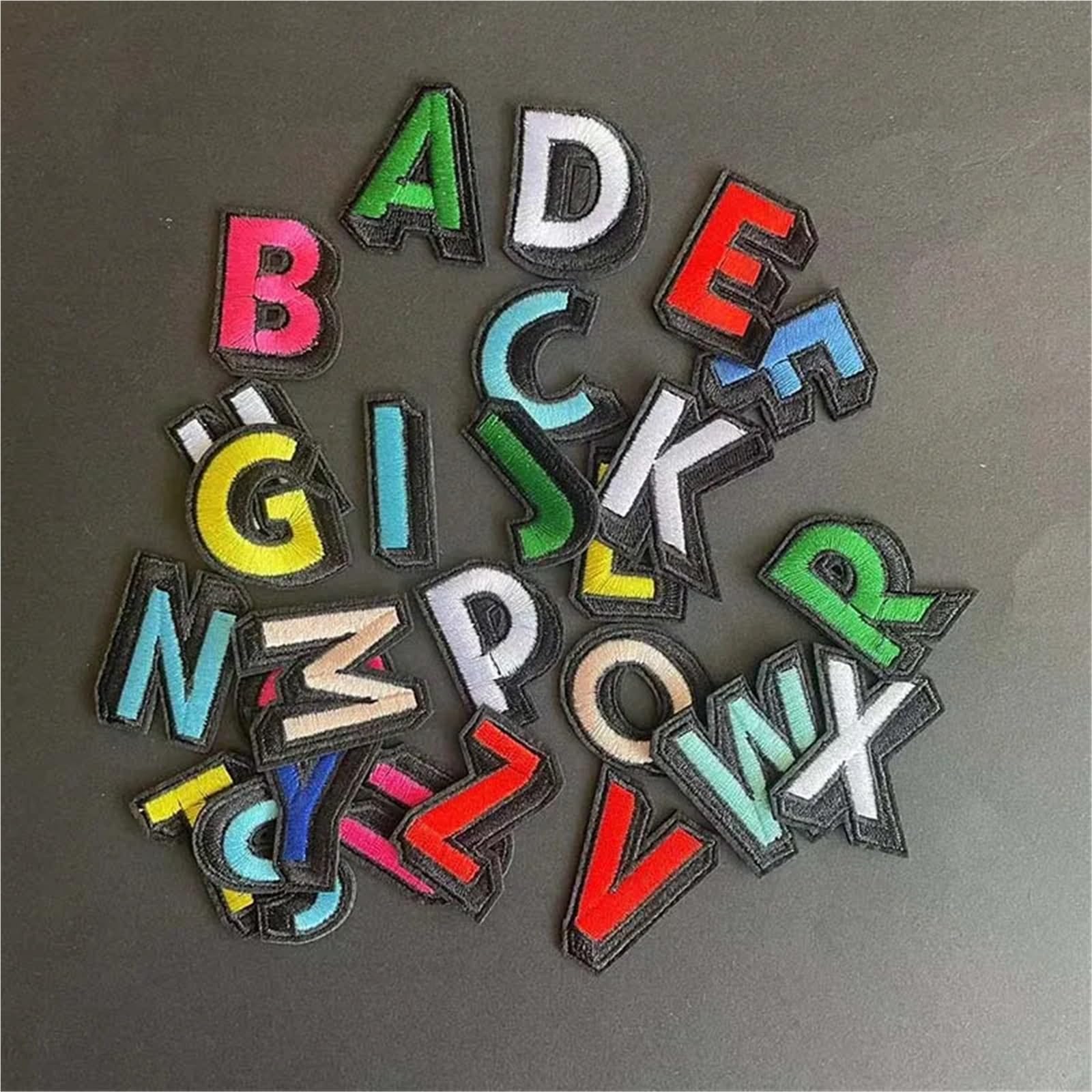 Aufnäher zum Aufbügeln für Kleidung, 12 Stück A-Z, buntes Alphabet, englische Buchstaben, Stoffapplikation, bestickt, zum Aufbügeln, 26 Buchstaben-Abzeichen (1 Set - 26 Buchstaben)