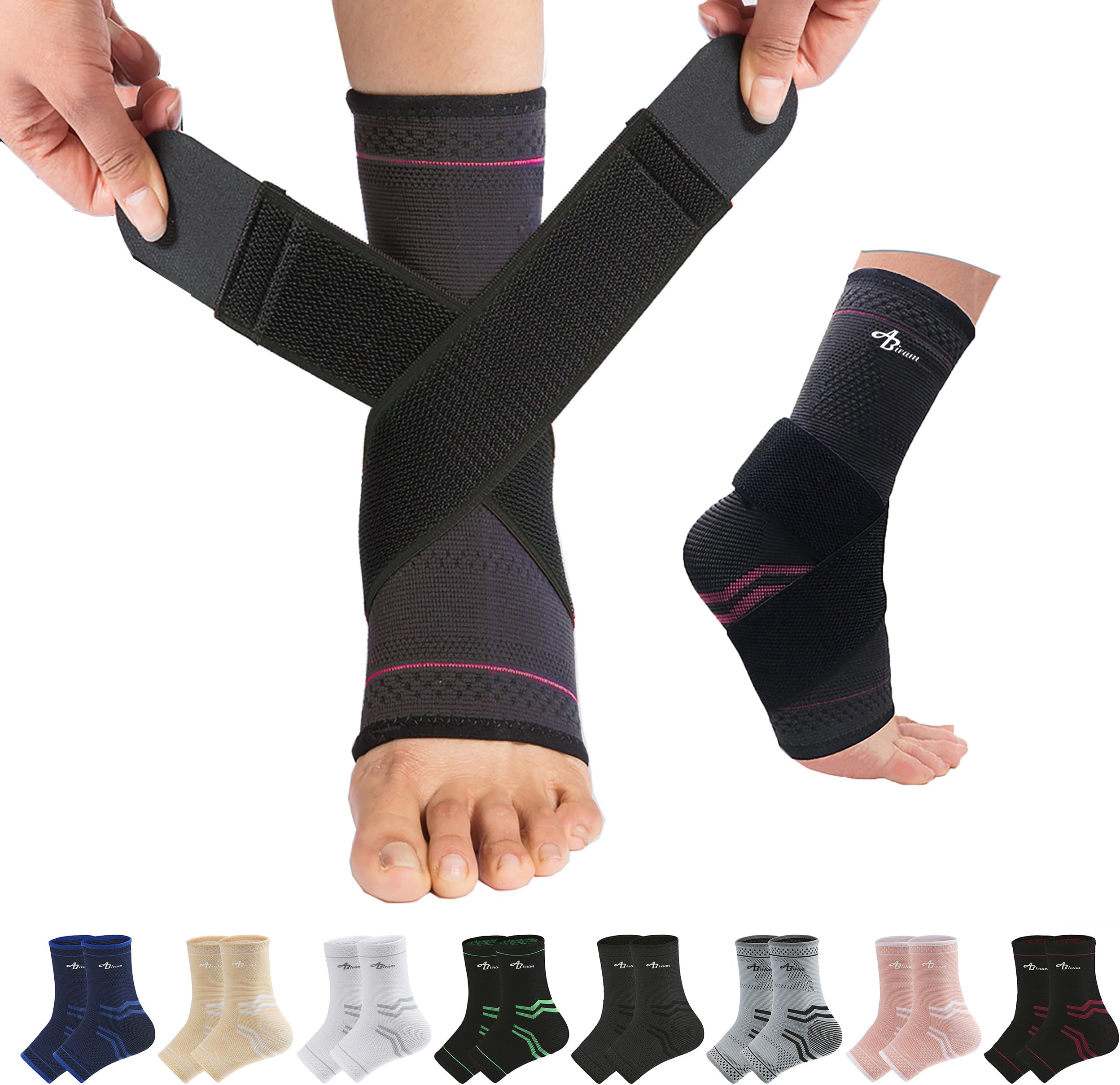 ABIRAM Foot Sleeve (Pair) with Compression Wrap, Ankle Brace For Arch, Ankle Support, Football, Basketball, Volleyball, Running